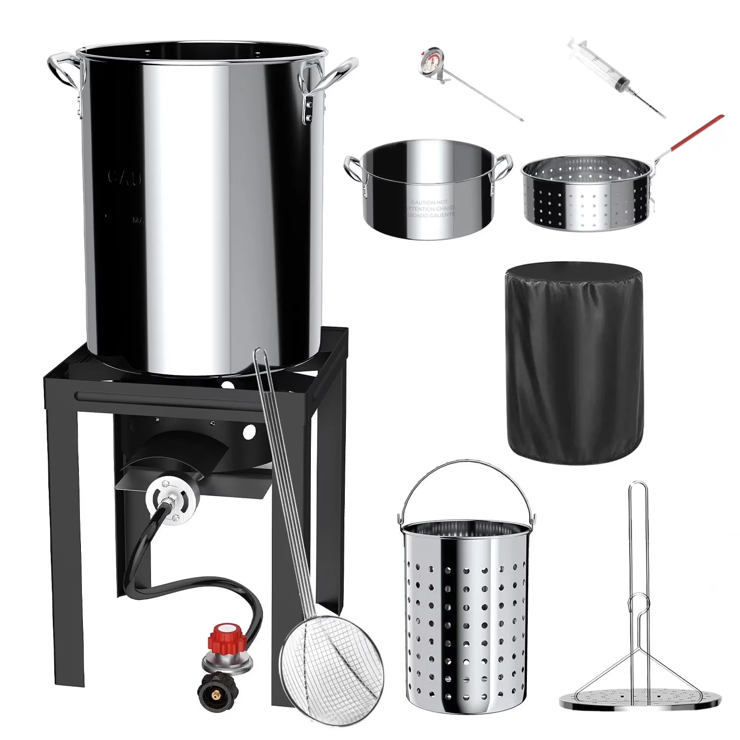 Outdoor Fryer Stylish with 55000 BTU, 12-inch Skimmer and Waterproof Cover - Stainless Steel Silver Model 2A7D09