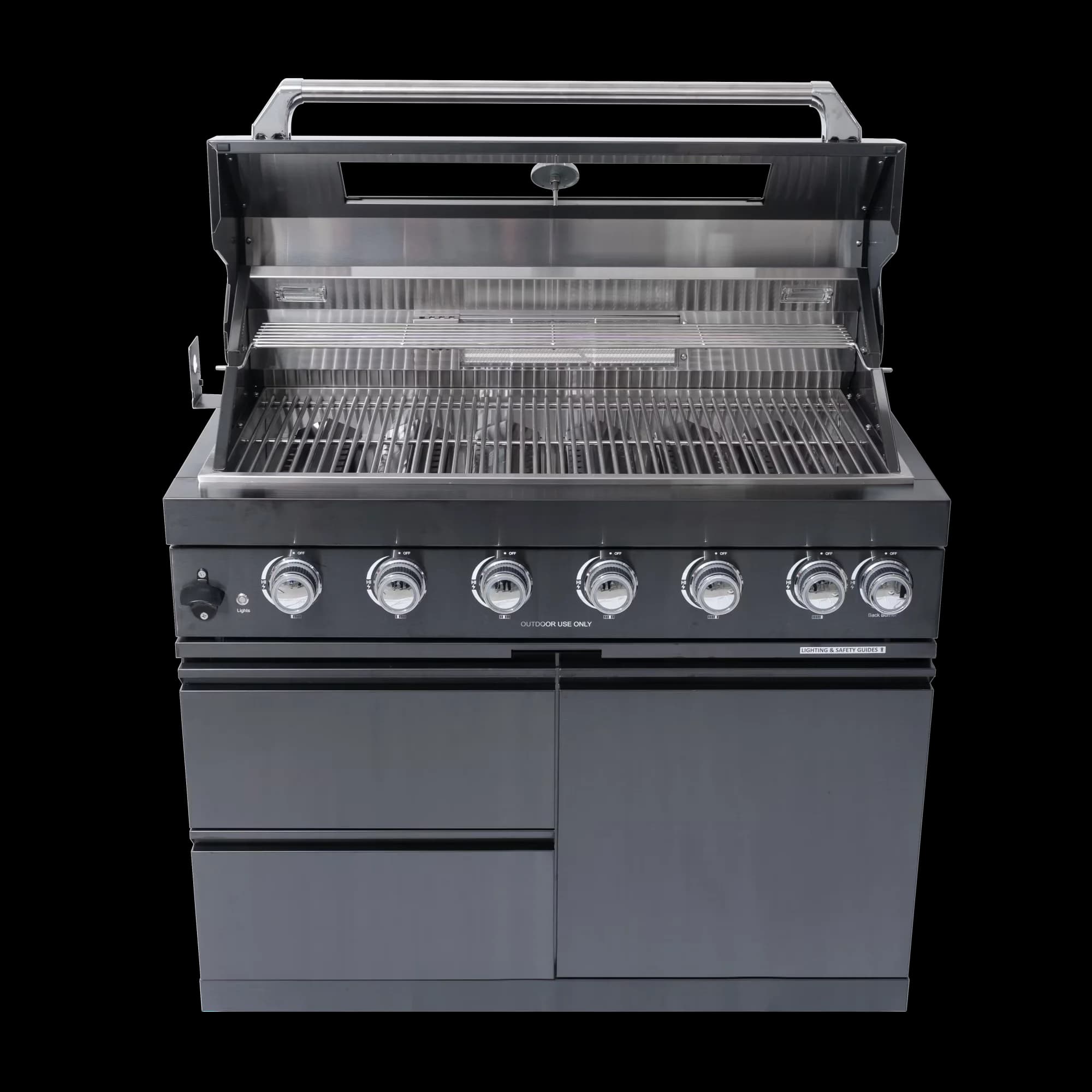 Gas Grill Efficient with Storage Rack, Heat Thermometer - Stainless Steel Black Model 513EBB