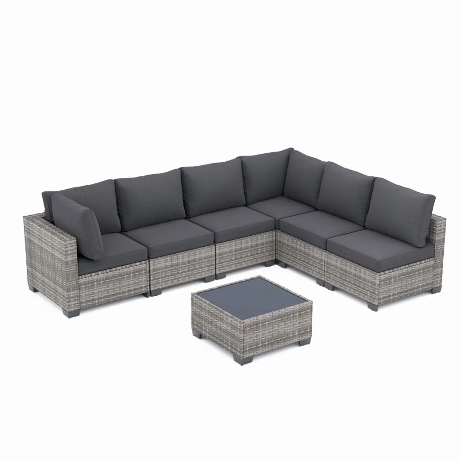 Quality Patio Conversation Set with Weatherproof, Modular Furniture, Thick Cushions & Tempered Glass Table - Gray Fabric Model 508516