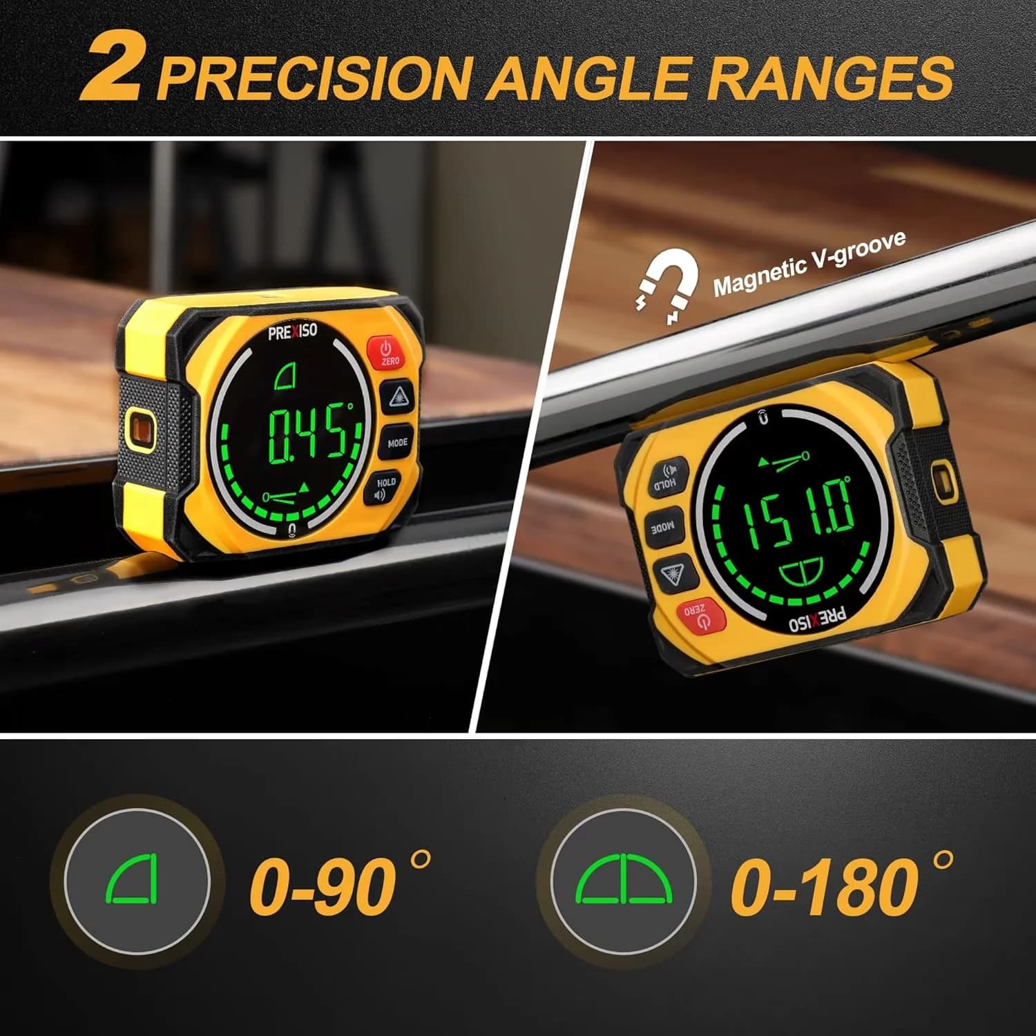 Measuring Layout Efficient with Digital Angle Gauge Magnetic, 3-in-1 Multi Surface Laser Level, 0-90° & 0-180° - Metal Model 61747C