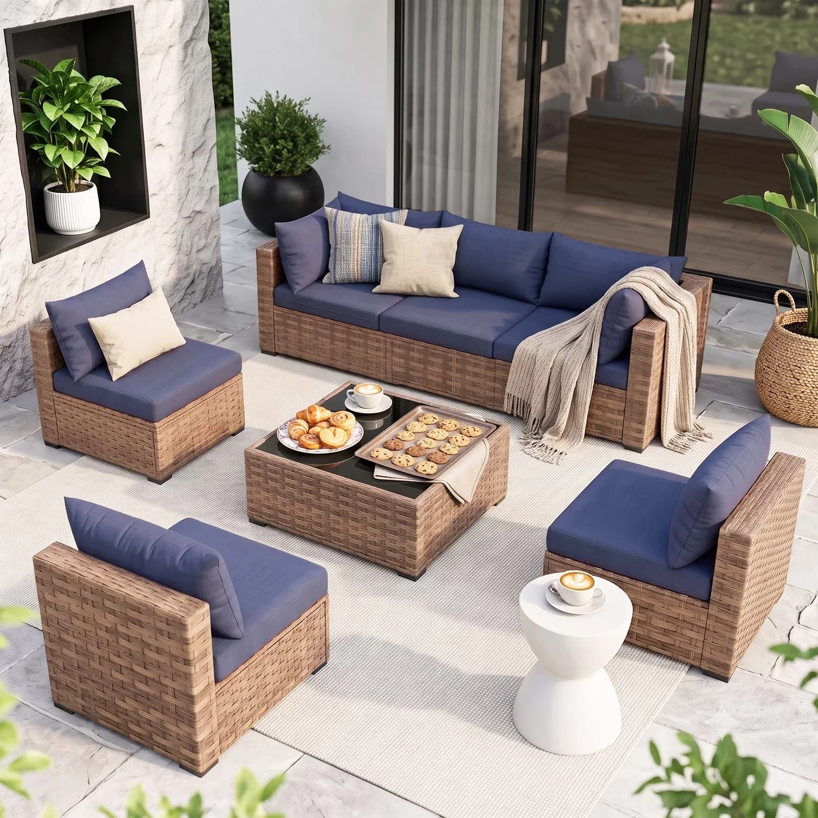 Classic Patio Conversation Set with Weatherproof, Rattan Sectional Sofa - Brown Rattan for Garden Model 0AE9CE