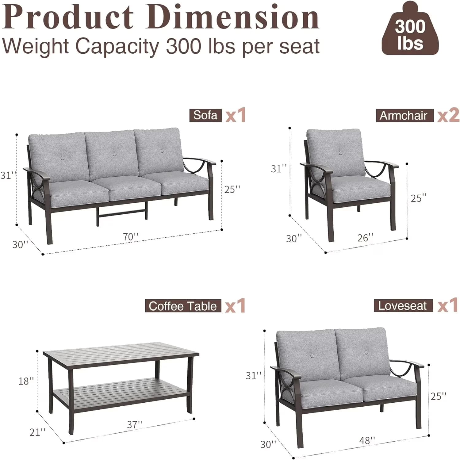 Stylish Patio Conversation Set with Water-Resistant, Outdoor Furniture - Gray Polyester, Steel Model 1F9382