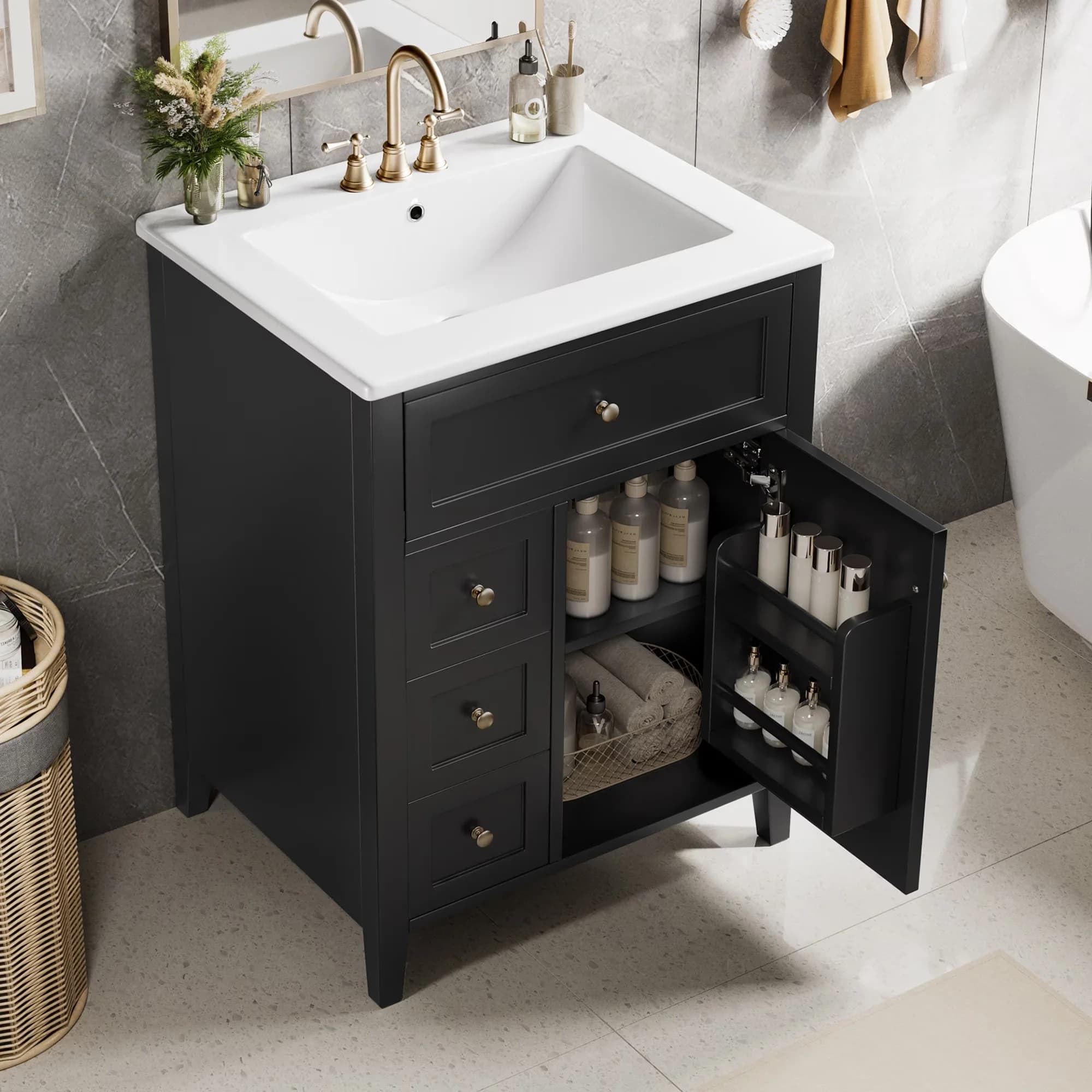 Bathroom Renovation Versatile with Drawers and Adjustable Shelf, Storage - Model 1E533F