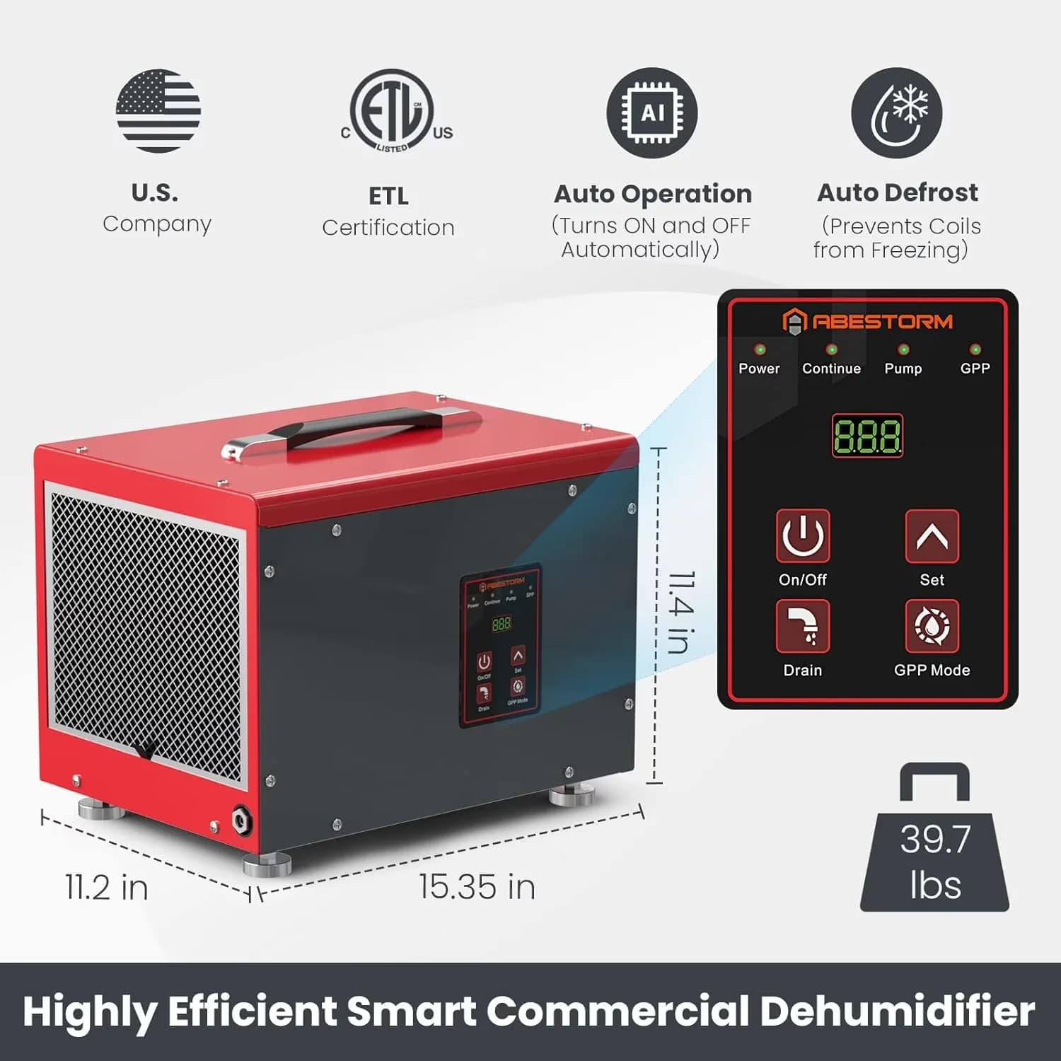 Dehumidifier Versatile with ①AHAM, (80°F, 60% RH)(Pints) :35 Pints, Memory Starting Crawlspace dehumidifiers - Red Model 54B46D