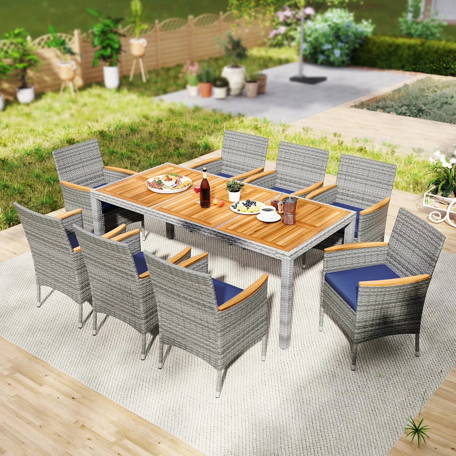 Compact Patio Dining Set with The weighted base is required - Blue Rattan Model B821BB
