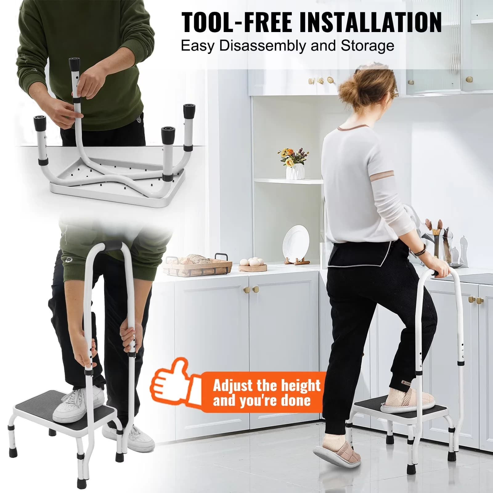 Versatile Ladders And Step Stool with Handle Steel Ladder, Portable Stools - White Stainless Steel for Office Model 05B0E7