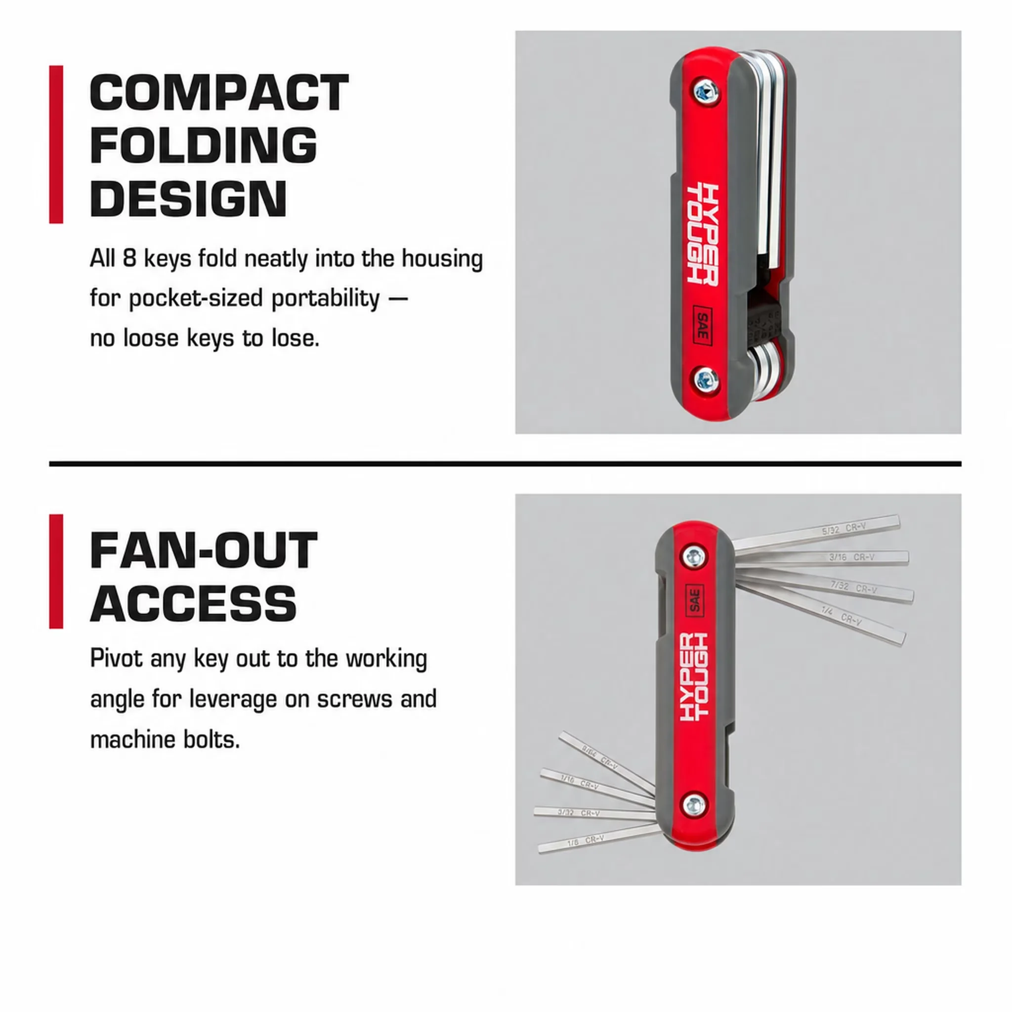Hand Tool Quality with Folding, Heavy-Duty, Heavy-Duty Folding SAE Hex Key Set - Model 521156