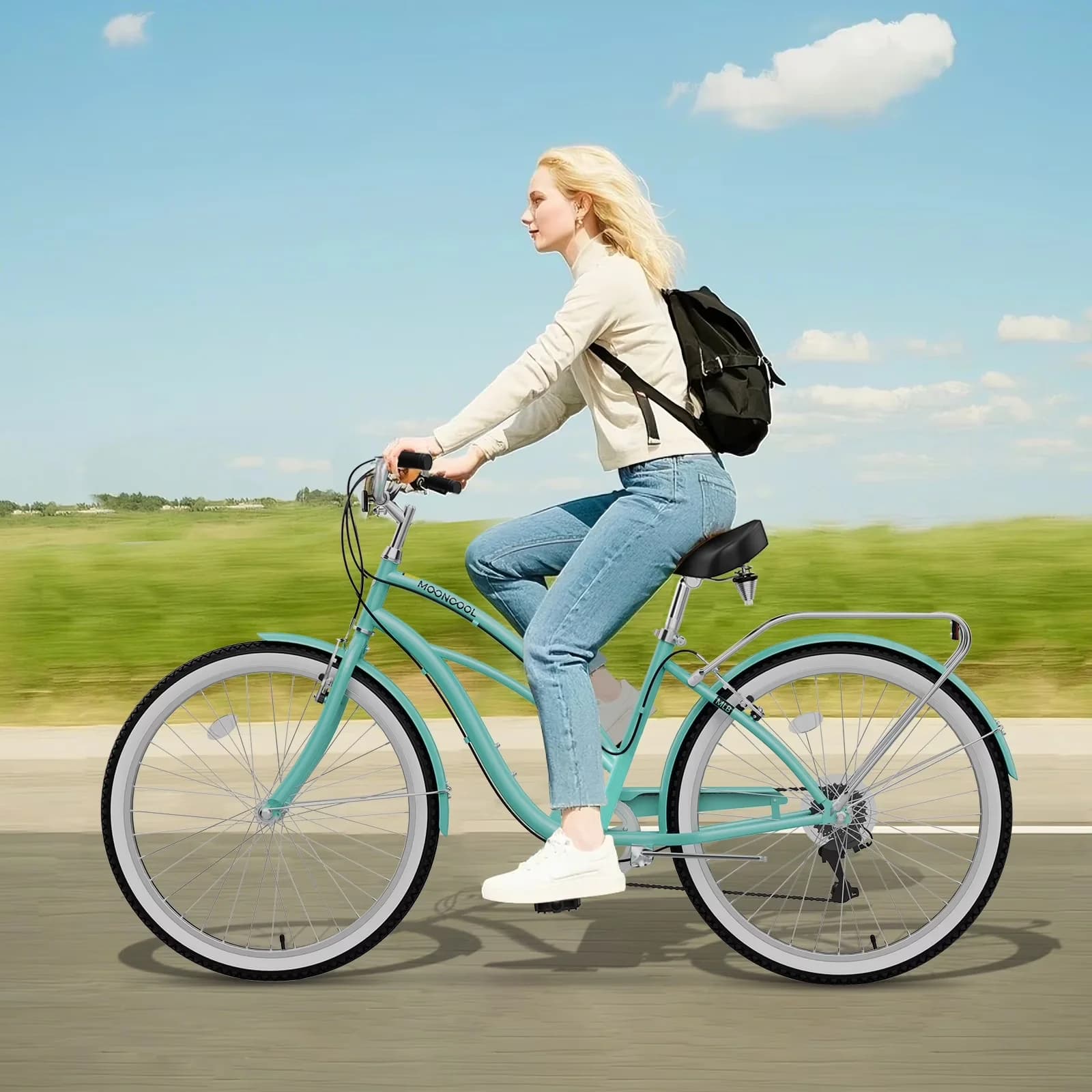 Innovative Cruiser Bike with 24/26 Inch 7 Speed Beach - Green - Sleek Profile Model 2CF957