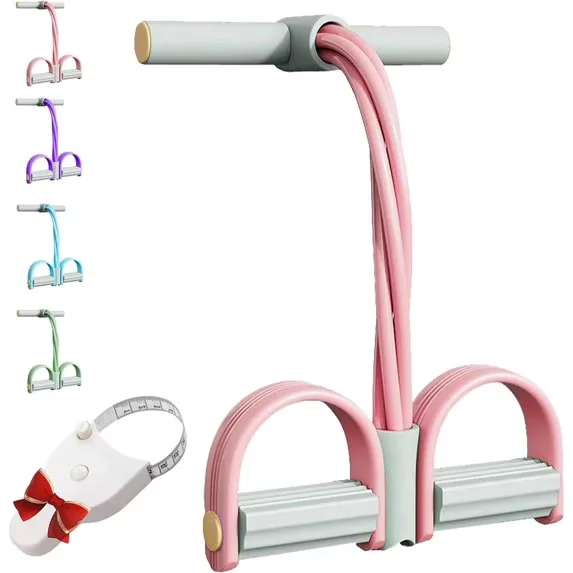 Compact Home Gym Accessory with Multifunction Fitness Bands, Upgrade Pedal Resistance Band, Handles - Pink Model A112F2