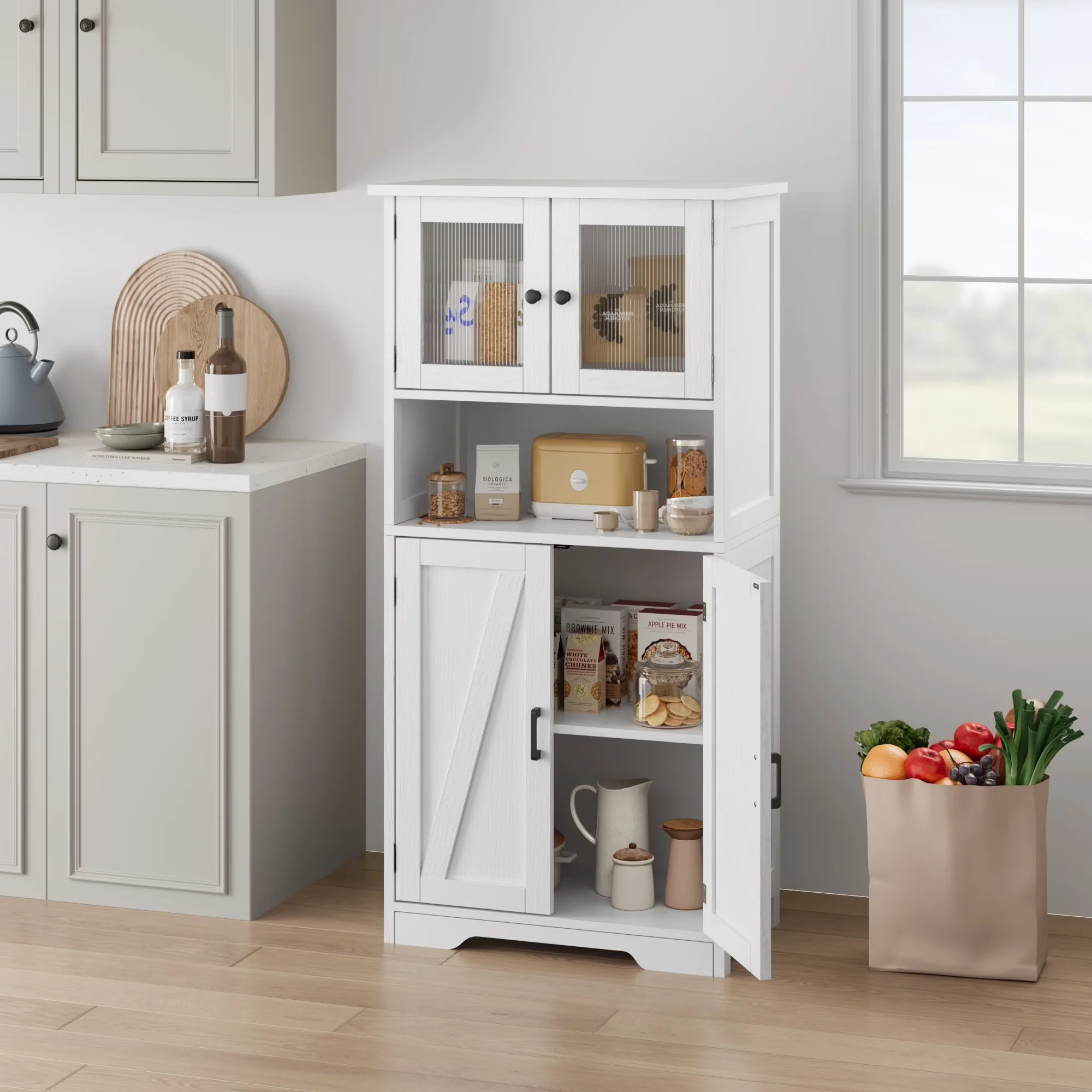 Kitchen Renovation Premium with Rustic/Lodge, Adjustable Shelves, Modern - White Custom for Living Room, Kitchen Model 663A8B