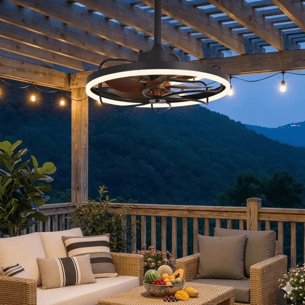 Ceiling Fan Classic with LED, Dimmable, Reverse Airflow - Brown for Patio Model ECB523