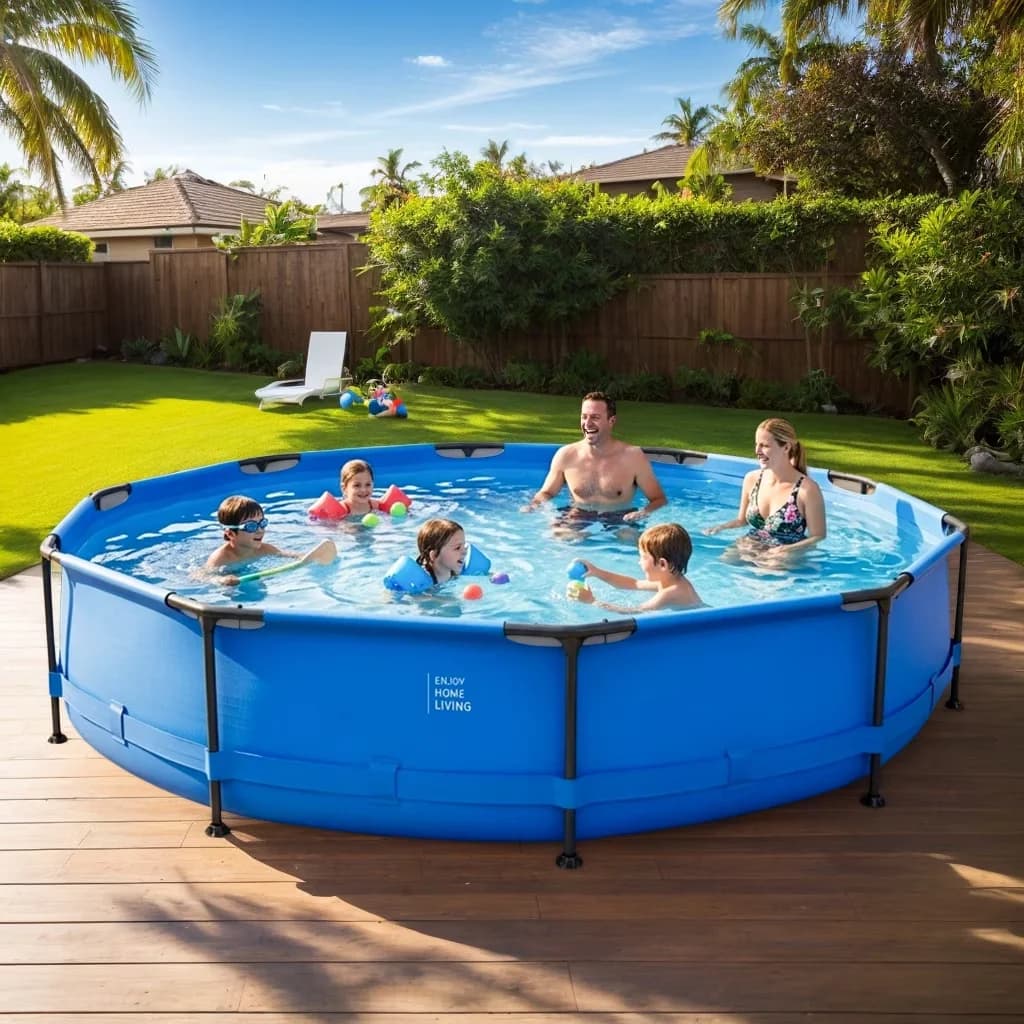 Above Ground Pool Durable with Blue Iron Frame, 12FT x 30IN Round Above-Ground - Blue Model 755D4E