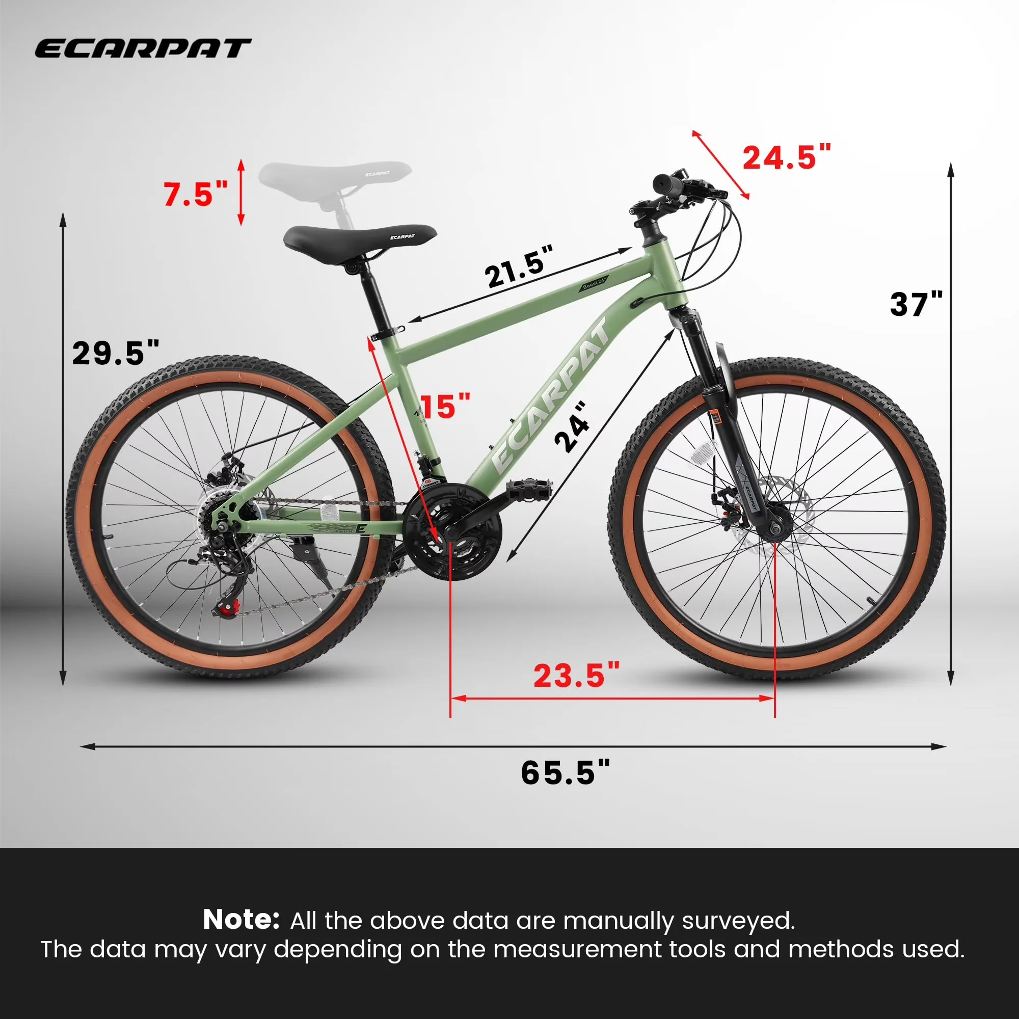 Reliable Mountain Bike with Adjustable Seat Height, Steel Frame, Disc Brakes - Green Model A28731