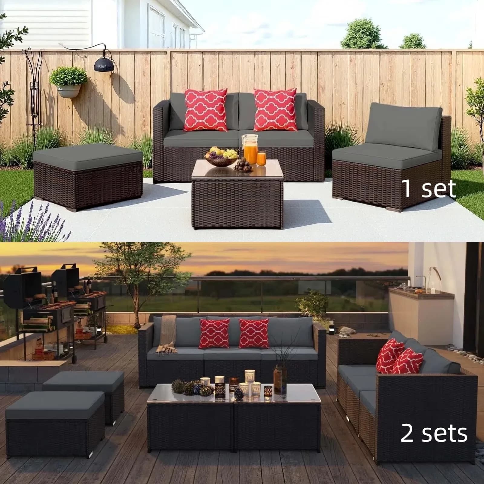 Efficient Patio Conversation Set with Reclining, Weatherproof - Gray Pe Rattan, Metal Model 4F358D