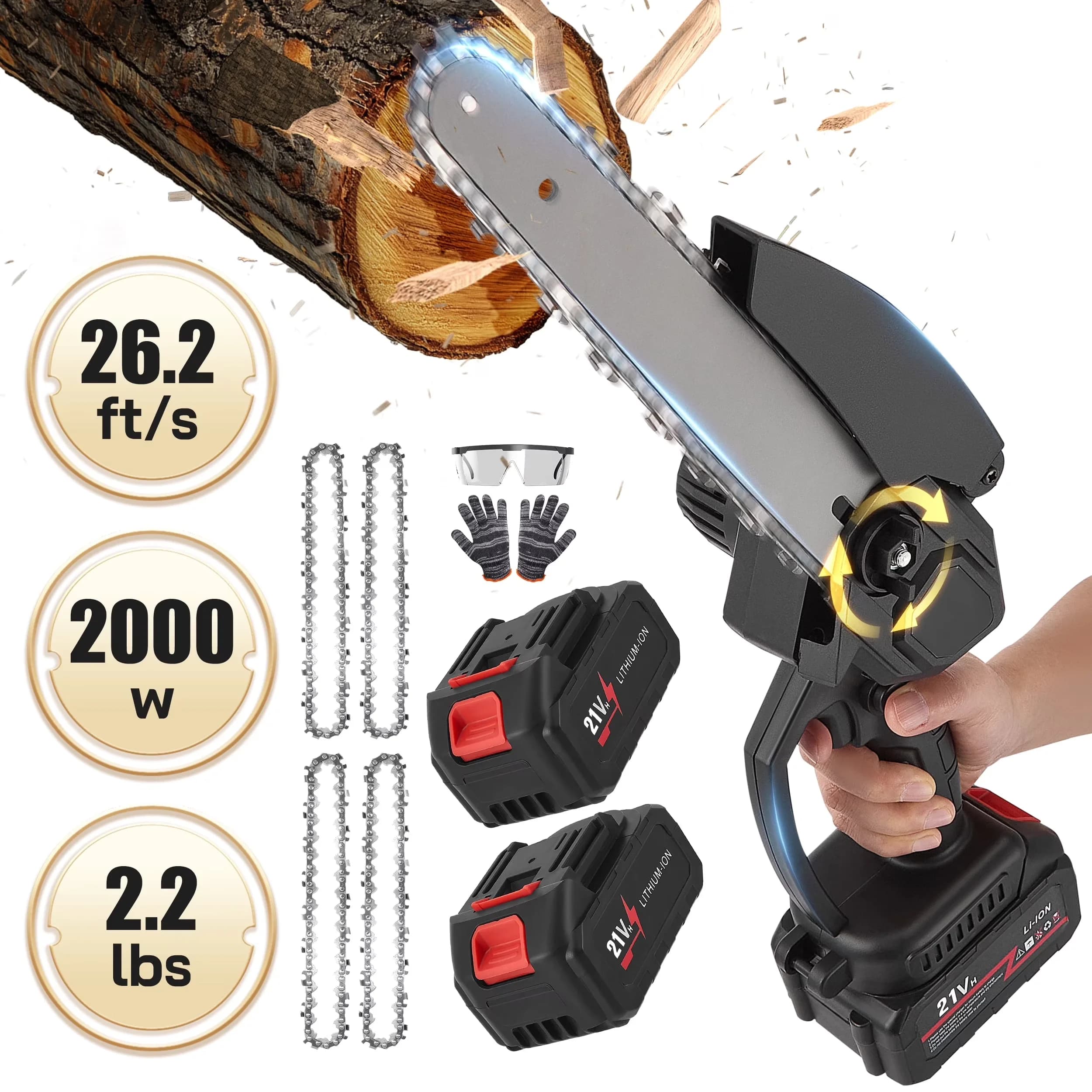 Chainsaw Durable with Battery, 21V, 8" Cordless Mini for Daily Use - Model AD1D06