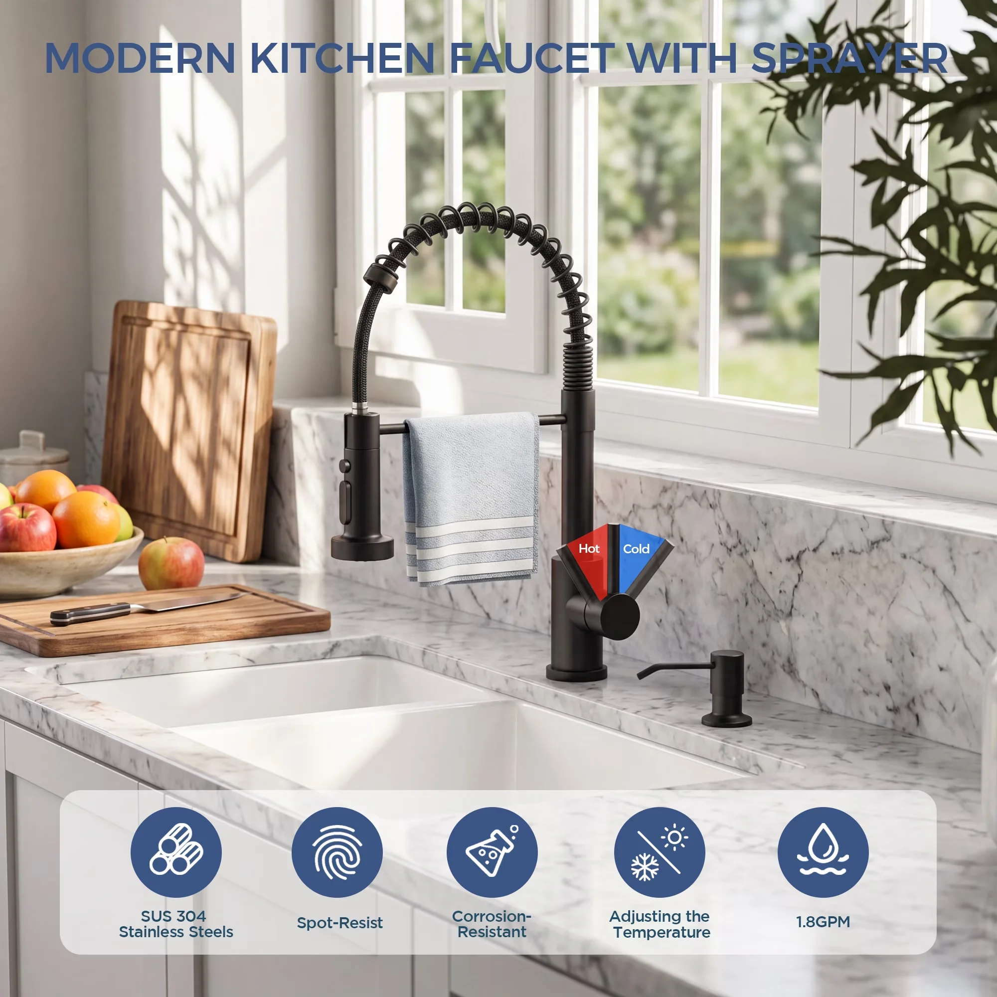 Innovative Kitchen Renovation with Adjustable Angle, Easy To Install - Black Sus304 Stainless Steel Model 4CA041