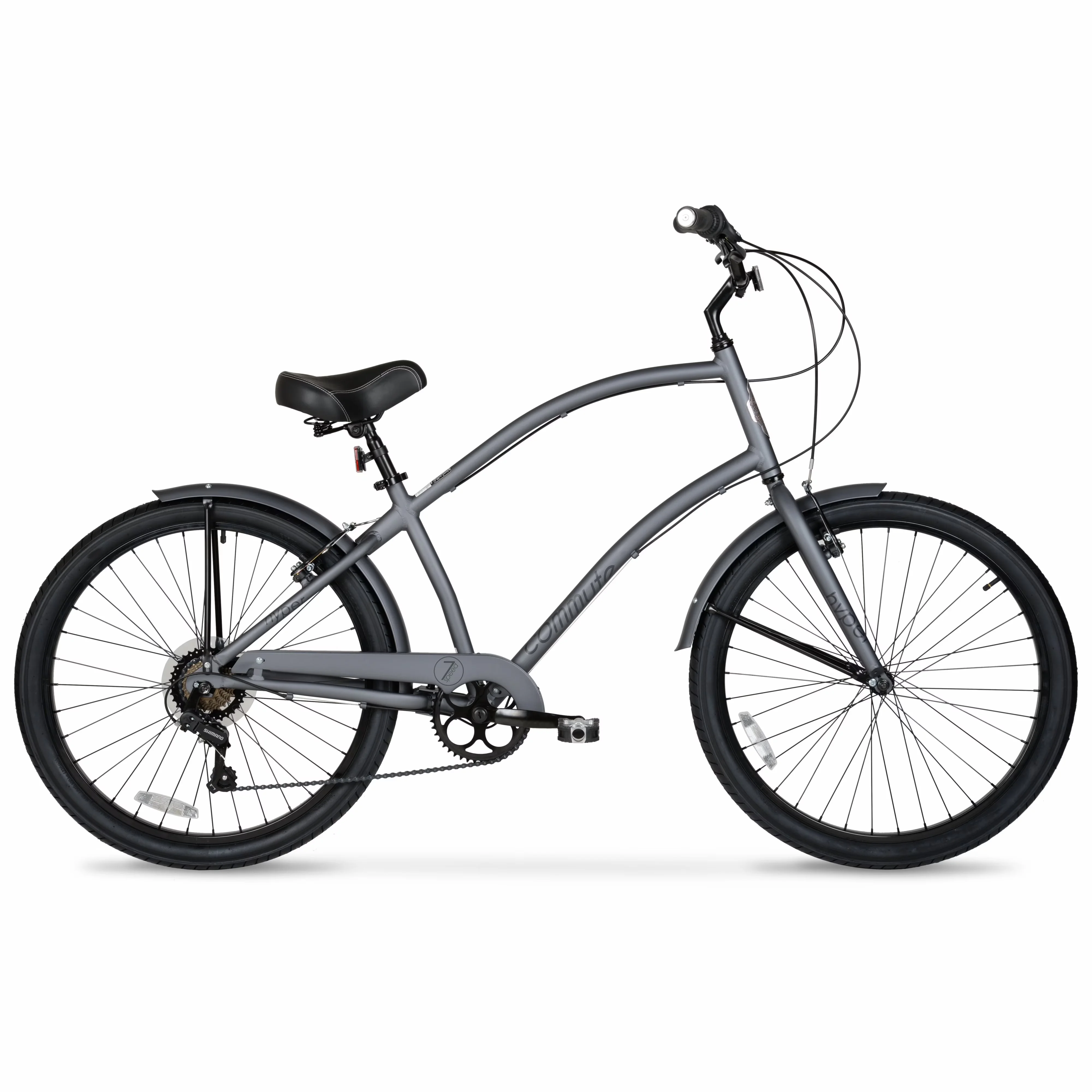 Sleek Cruiser Bike with Adjustable Seat Height, Gray, Oversized padded comfort saddle - Model CFE609