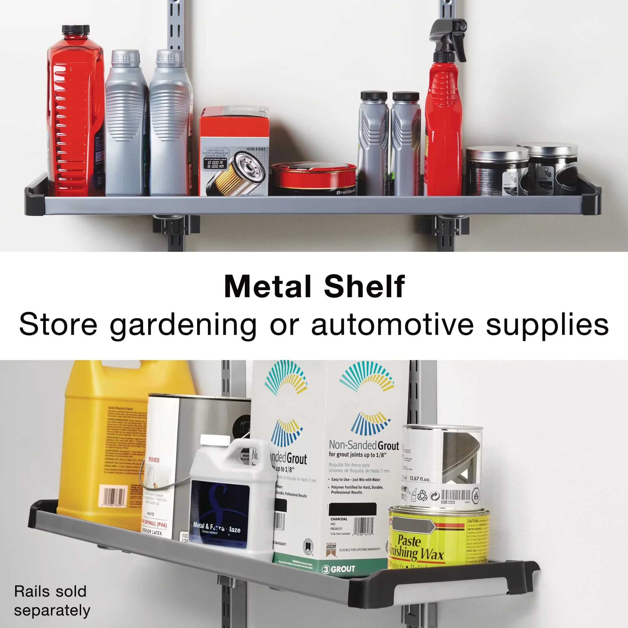 Stylish Garage Storage Supply with Satin Nickel - Silver Metal FastTrack Model 40A5F1