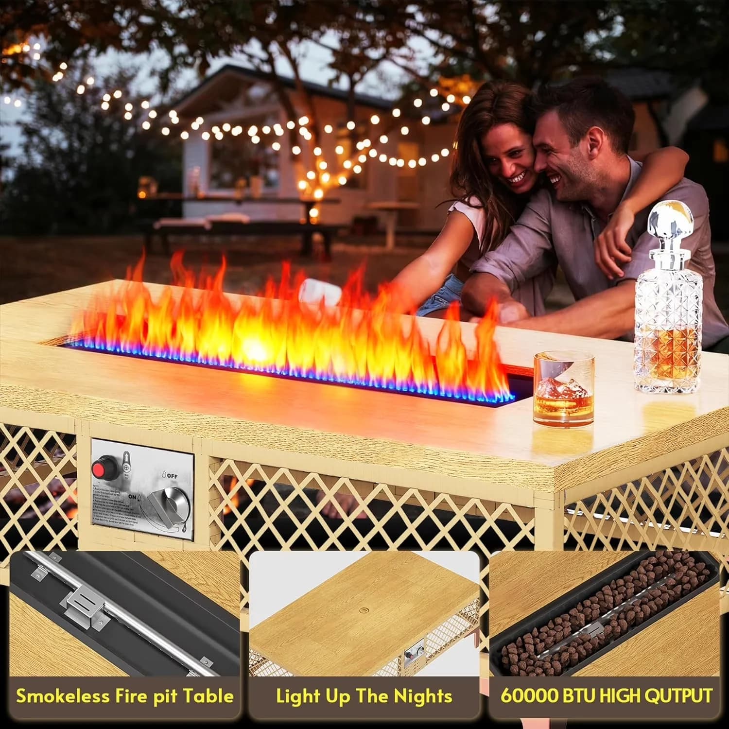 Outdoor Heating Professional with 60000 BTU, Weatherproof, Adjustable Flame - Beige Wicker Model 202868