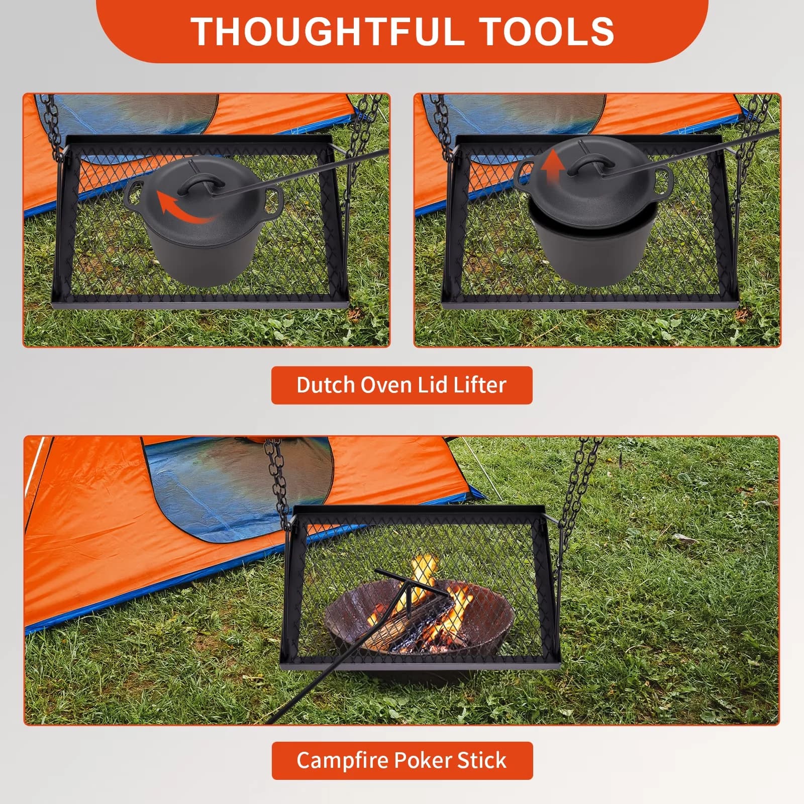 Essential Flat Top Grill with Swing Campfire Cooking Stand, Hooks - Steel Model 811991