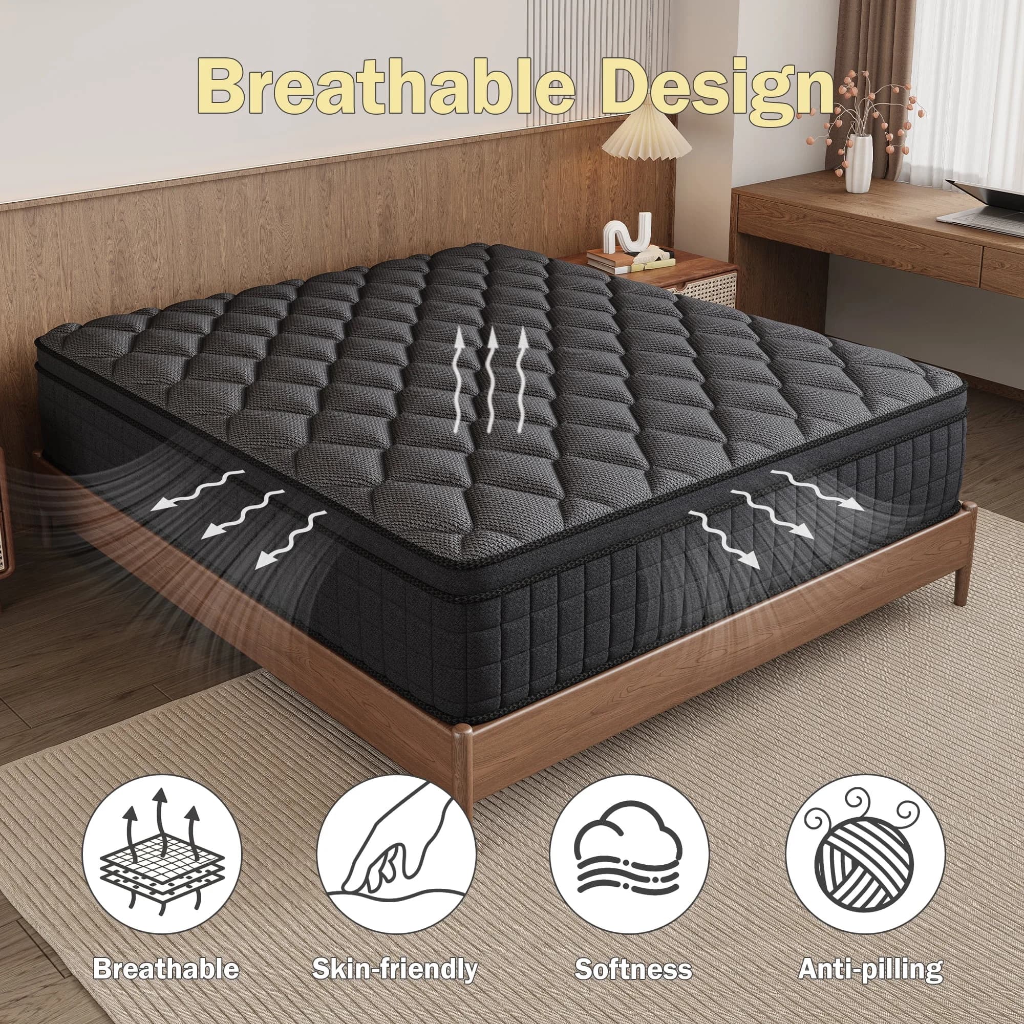 Versatile Mattresses Accessory with Individually Wrapped Pocket Coils, Cooling Gel Memory Foam Mattress - Breathable Fabric, Memory... Model D65F42