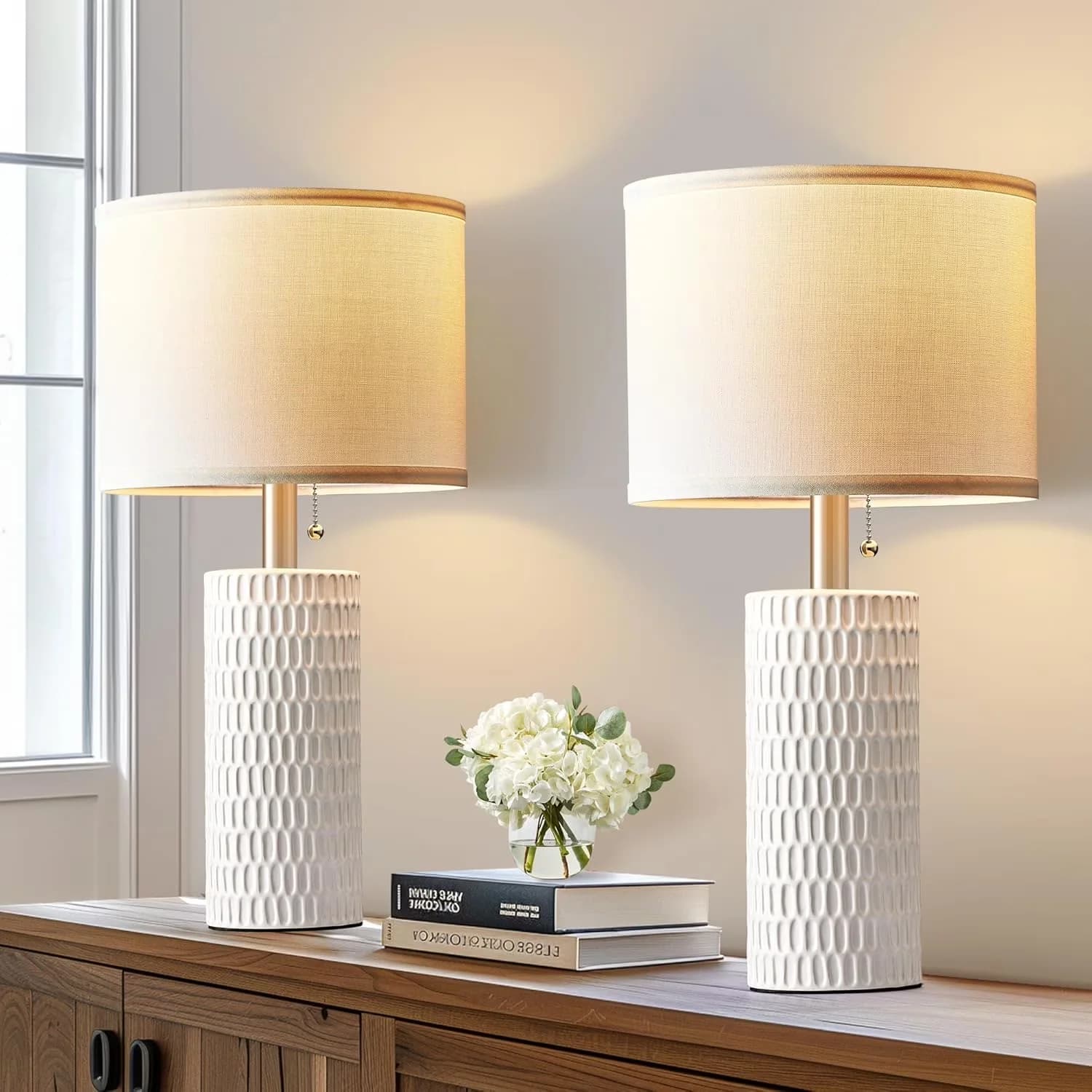 Reliable Lamp Set with High Output, 20" Small Ceramic Table Lamps - Beige for Bedroom Model F7EA0B