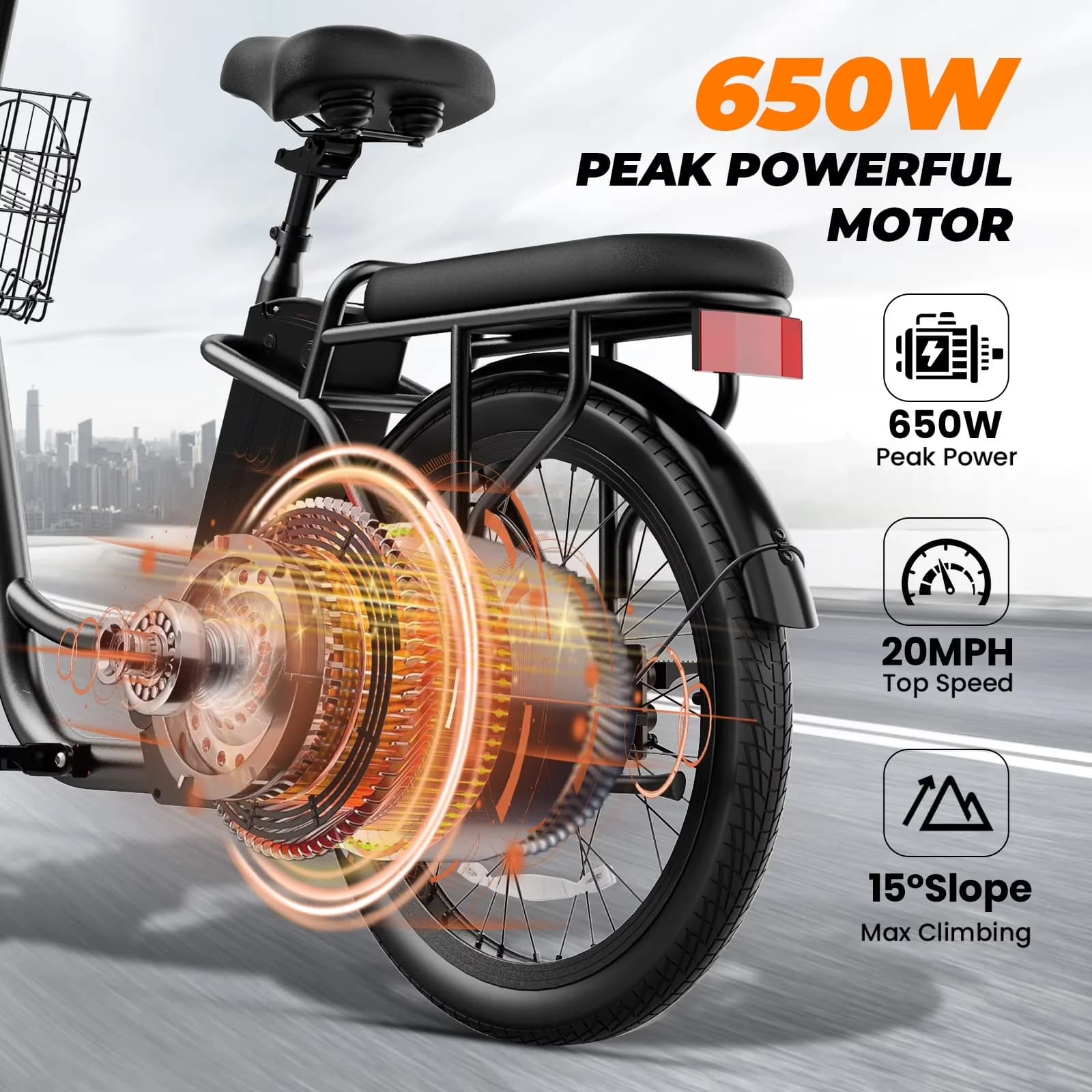Scooter Durable with 500W, 48V, 500W Electric Bike - Black Aluminum Alloy Model 46496E