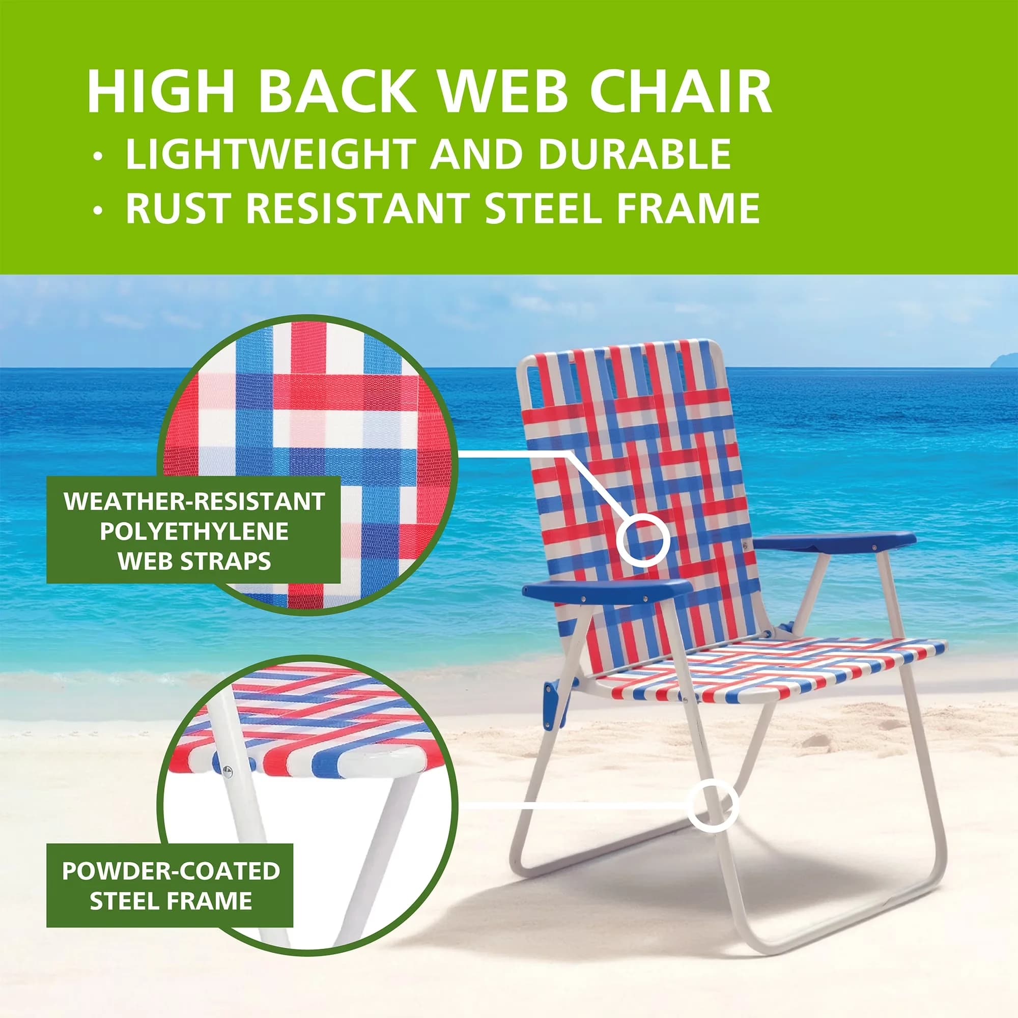 Stylish Beach Chair with Storage, White, Red - Multicolor - Built to Last Model D2ADB2