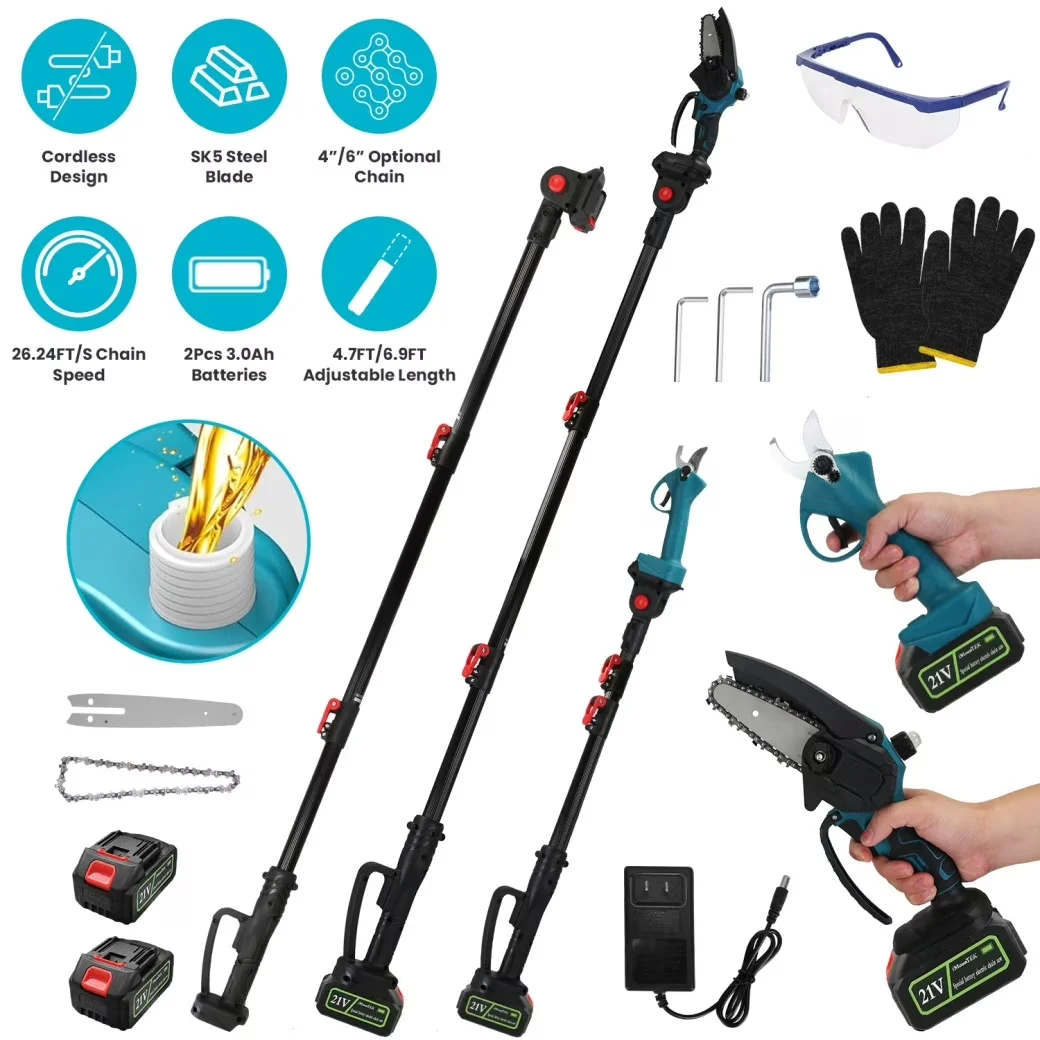 Efficient Pole Saw with Battery, Telescoping, Charging Time: About 2Hrs - Blue Model 2D2CFE