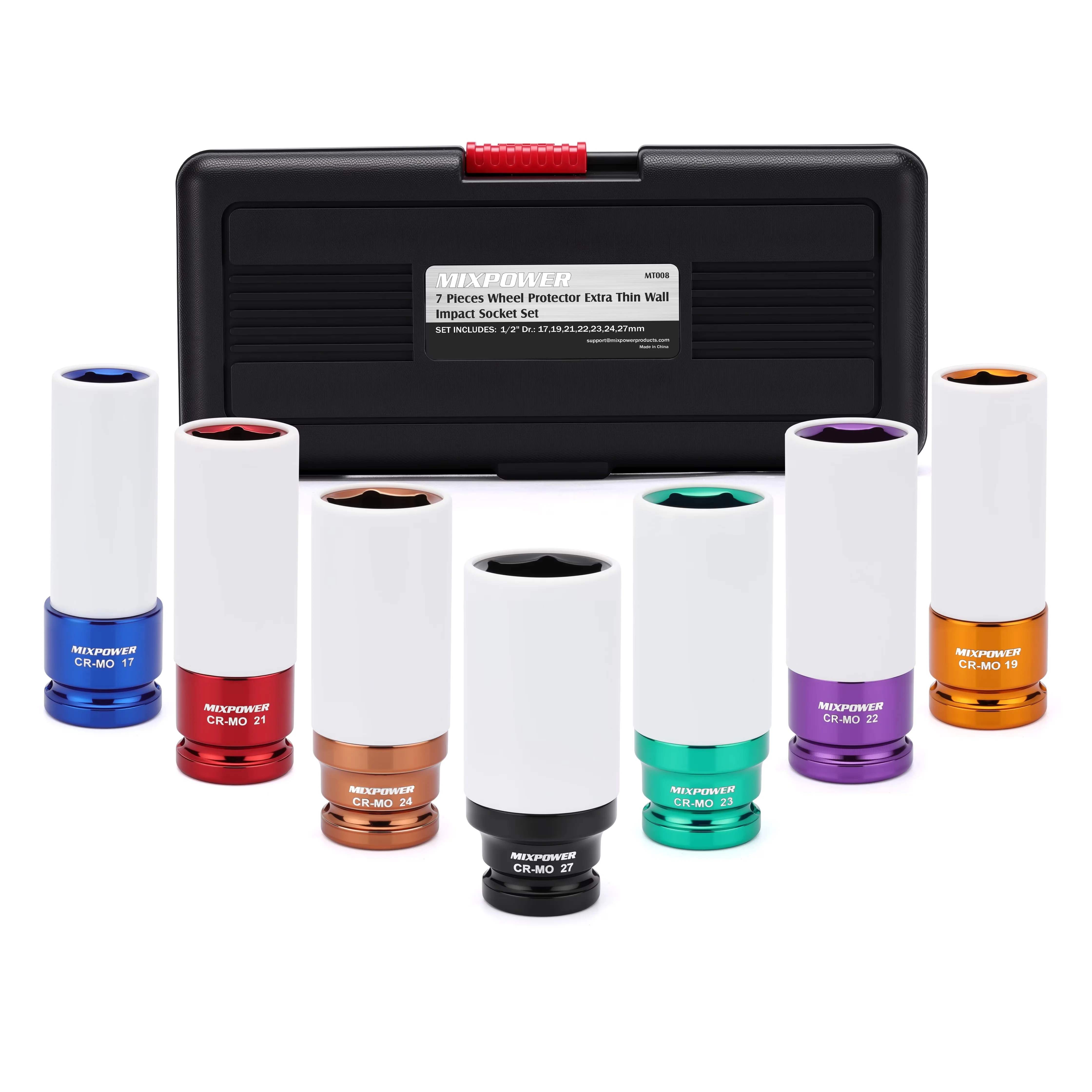 Efficient Hand Tool Set with 7-Piece 1/2" Drive Lug Nut Impact Socket, Non-Marring Plastic Sleeve - Cr-Mo ;Nylon Model B9EE7E