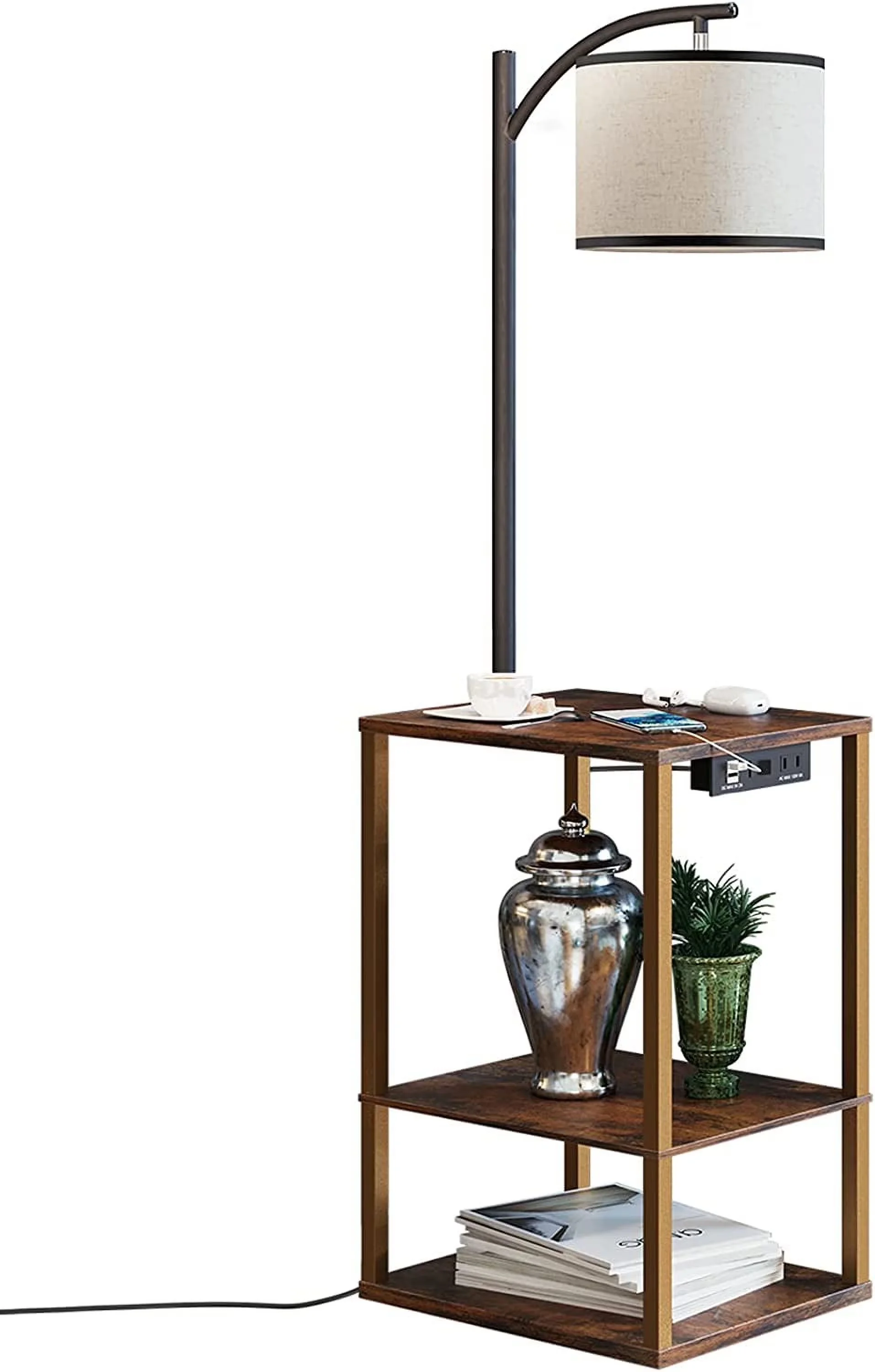 Stylish Floor Lamp with LED, Eco Friendly, Table - Wood Brown - Compact and Portable Model E1B67F