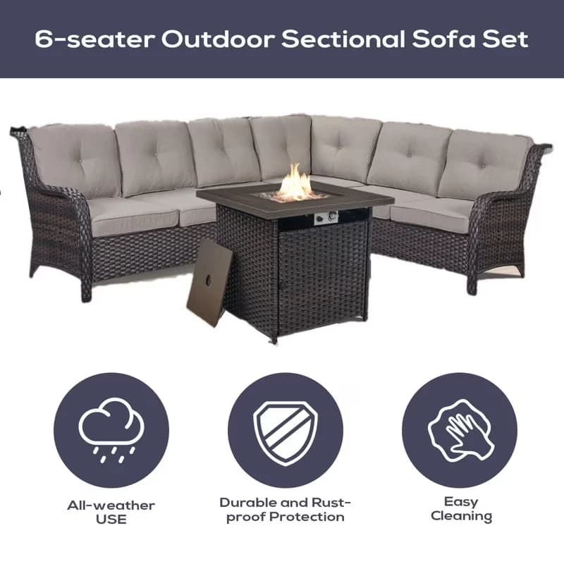 Versatile Outdoor Sofas Sectional with Contemporary, Waterproof, Brown/Gray - Gray Steel,Wicker Model 60DABE