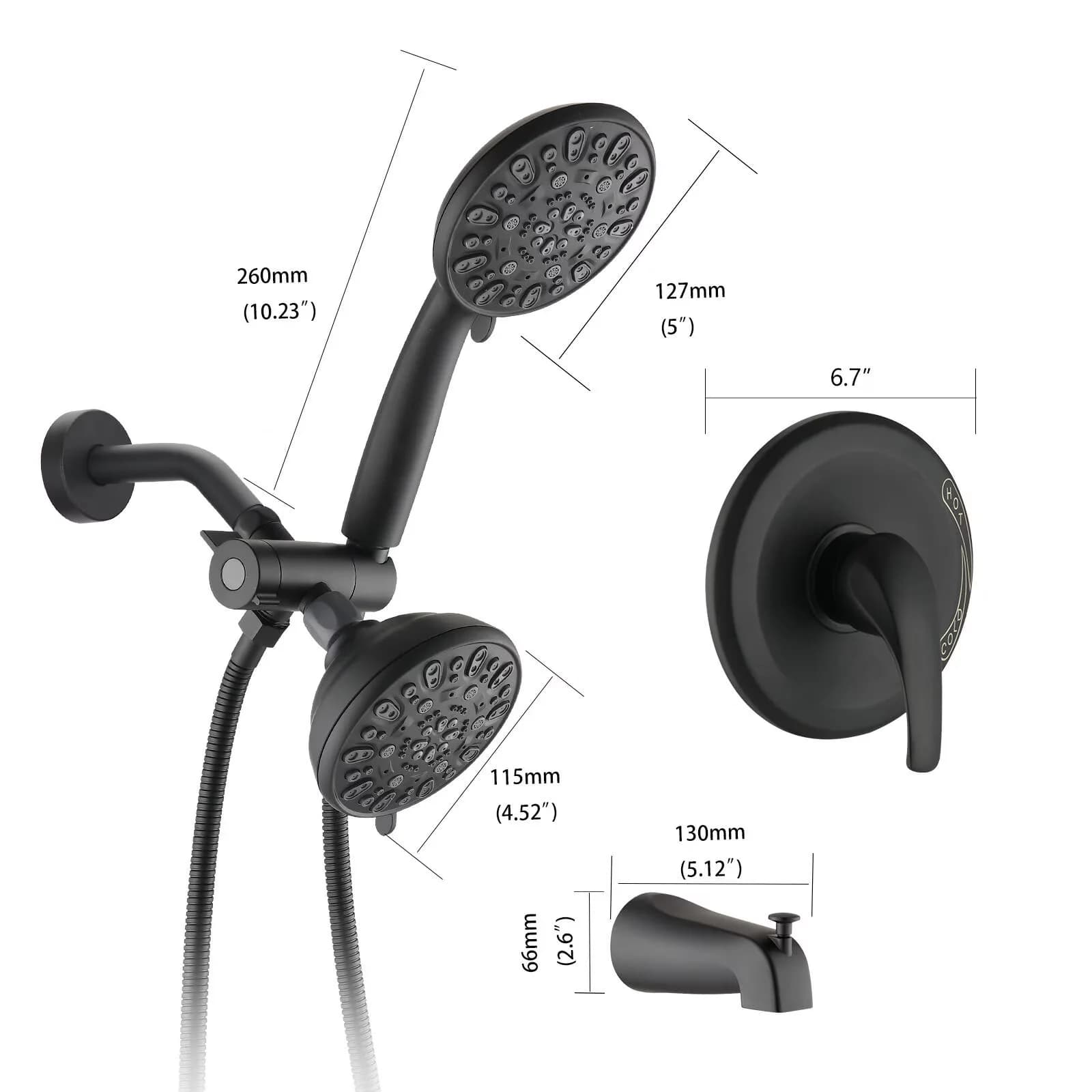 Compact Shower Head with Easy To Install, Adjustable, Bathtub Spout - Black Plastic Model 78A086