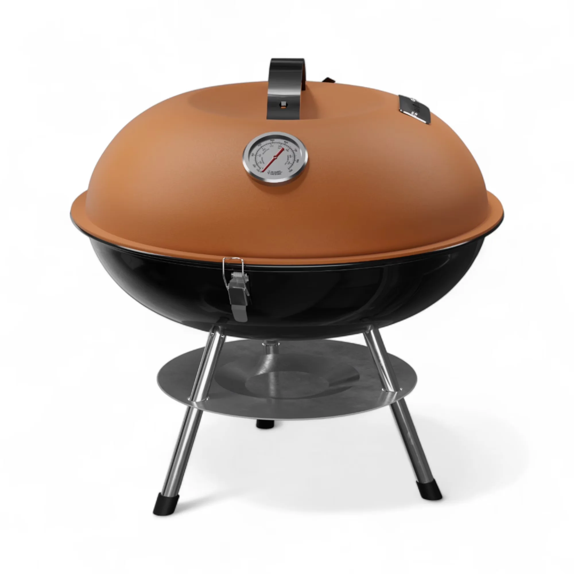 Sleek Charcoal Grill with Portable, 3-Point Locking Lid - Metal Brown for Small, Camping Model 446300