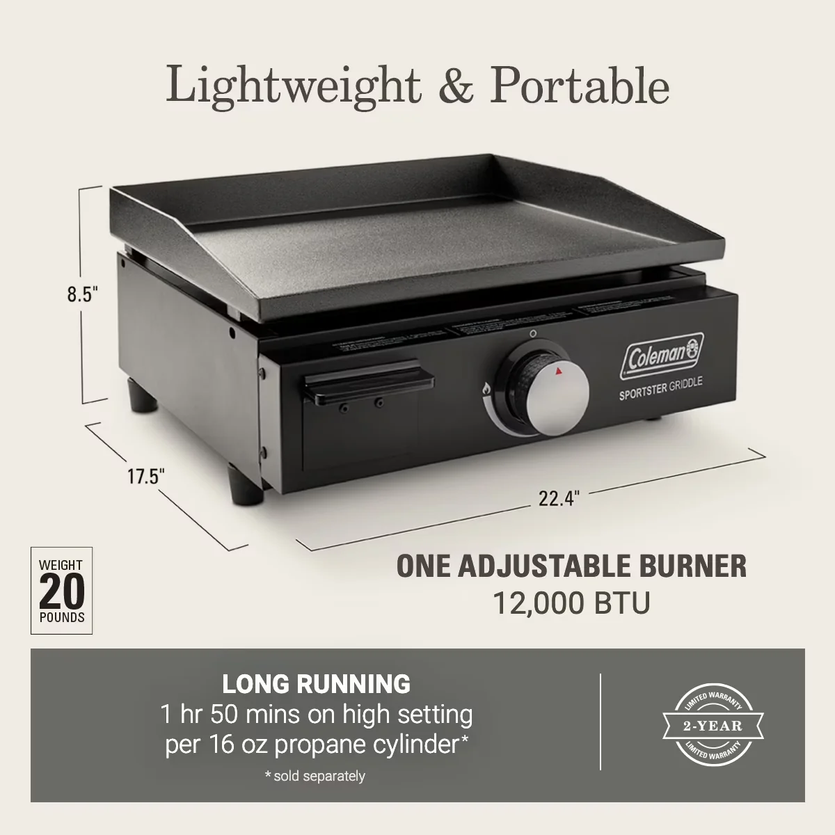 Modern Gas Grill with Portable, Black, Sportster Tabletop 17-inch Griddle - Steel Model E8B051