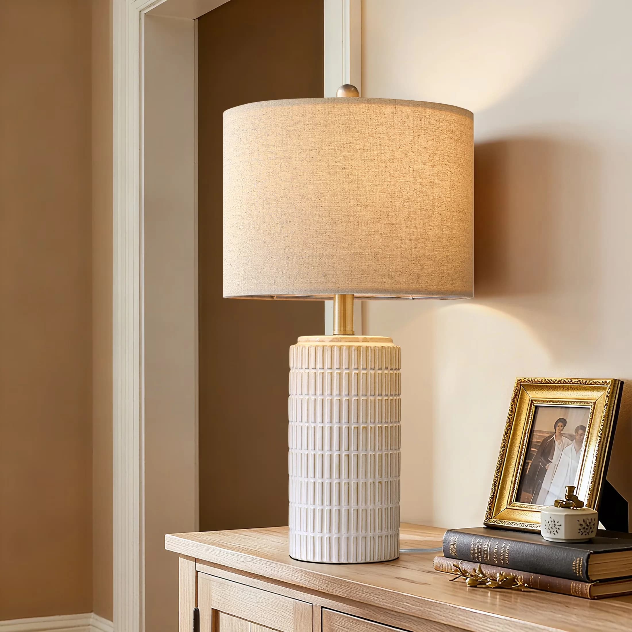 Table Lamp Essential with LED, Modern, White Ceramic Lamps Set of 2 - Ceramic White Model 443C03