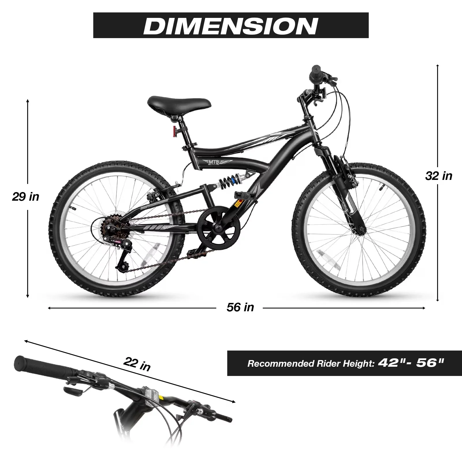Versatile Mountain Bike with Adjustable Seat Height, Adjustable Speed, Matte Black - Model 9E4B6F