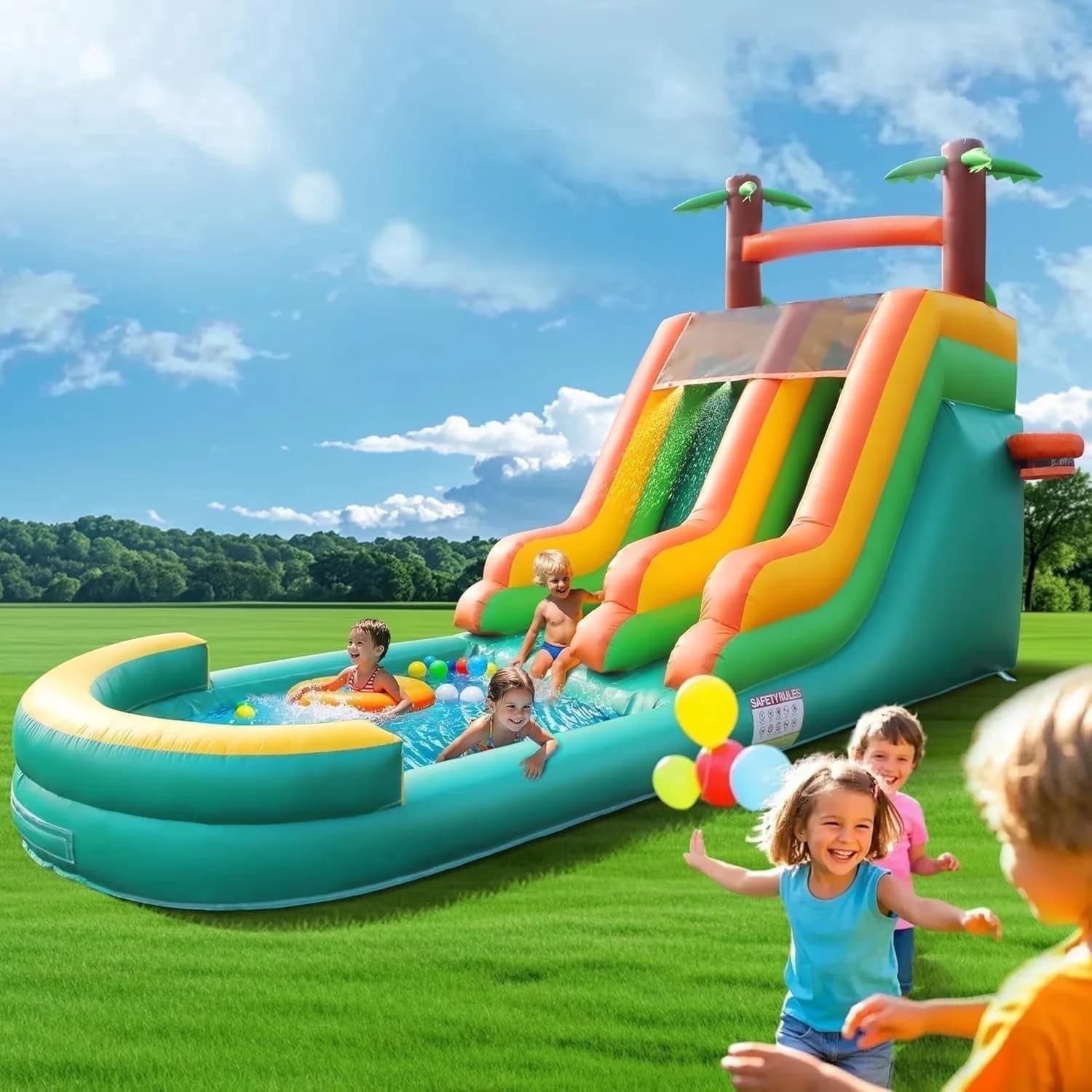 Innovative Inflatable Pool with 950W, Specifications:, 26ft Water Slide - Green Model 0FBE93