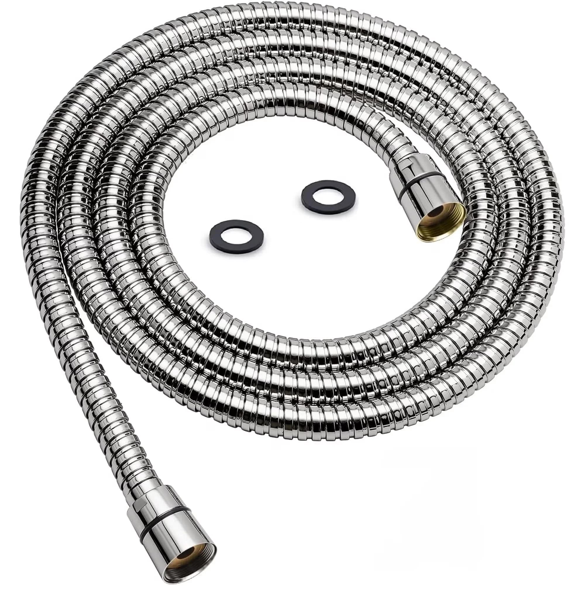Essential Shower Head with Simple Installation, Hose, Brass Insert and Nut - Silver Stainless Steel Model E9A6BC