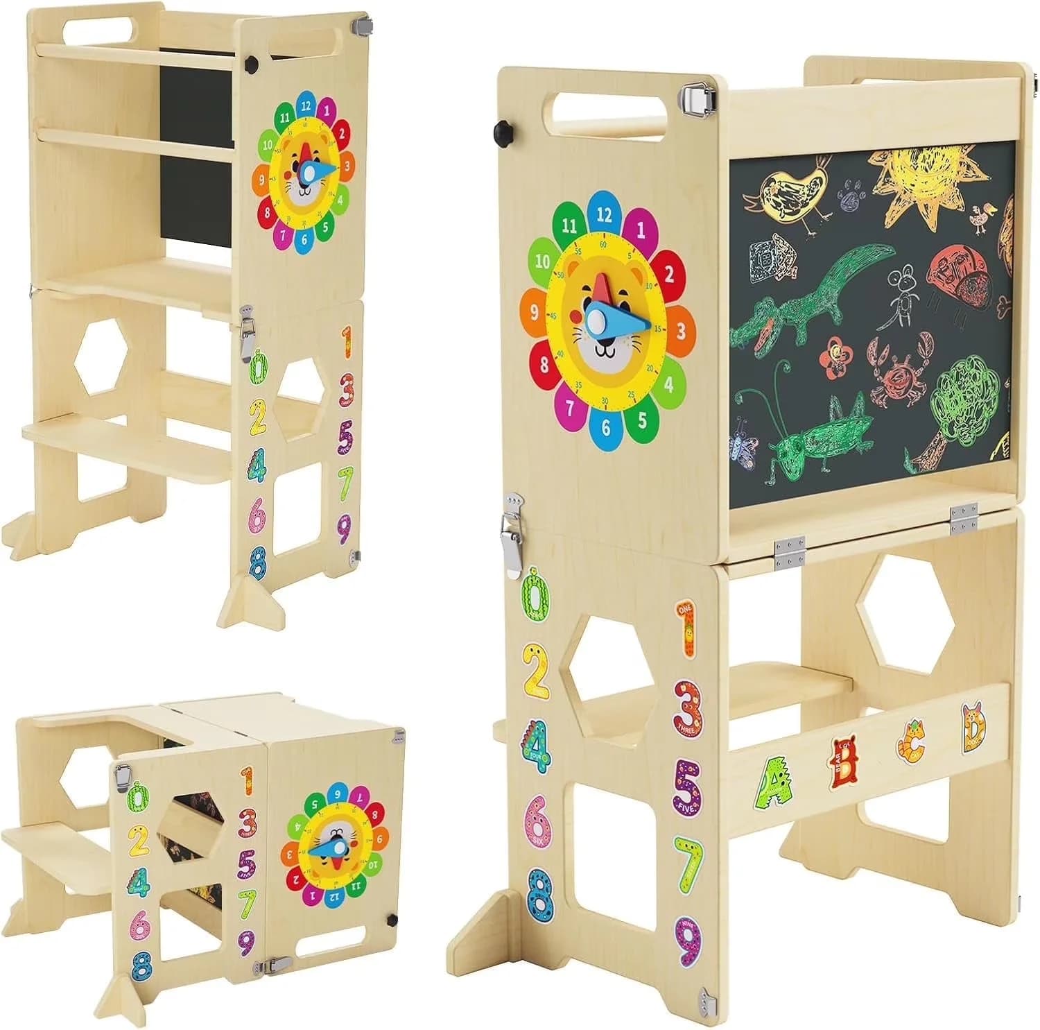 Premium Ladders And Step Stool with Foldable, Foldable Toddler Kitchen Tower, Toddler Helper - Wood Orange Model F863C4