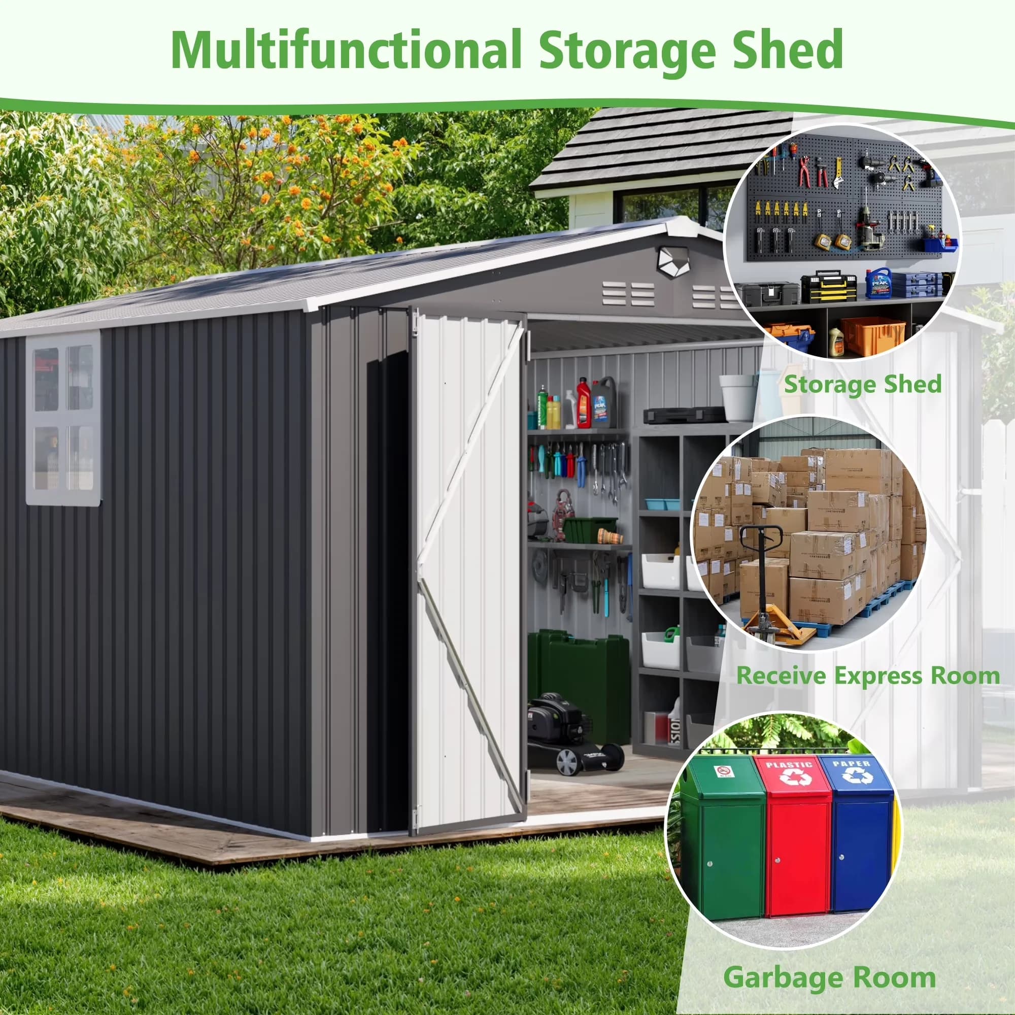 Professional Shed with Rust Resistant, Lockable Door, 10 ft. W x 12 ft. D Metal Storage Tool - Black Metal Model 66A973