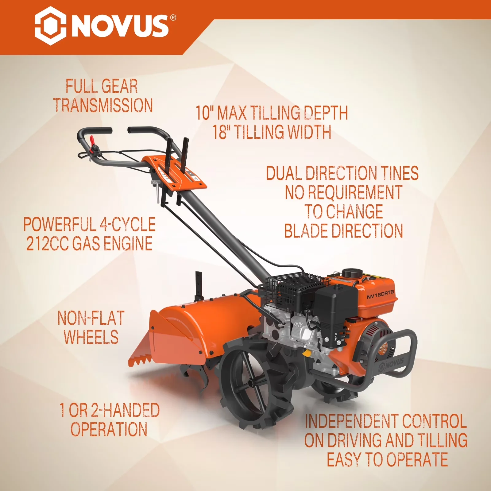 Modern Trillers Cultivator with 18-Inch Dual Direction Rear Tine Tiller, Airless Tires for Small, Large - Model D4A630