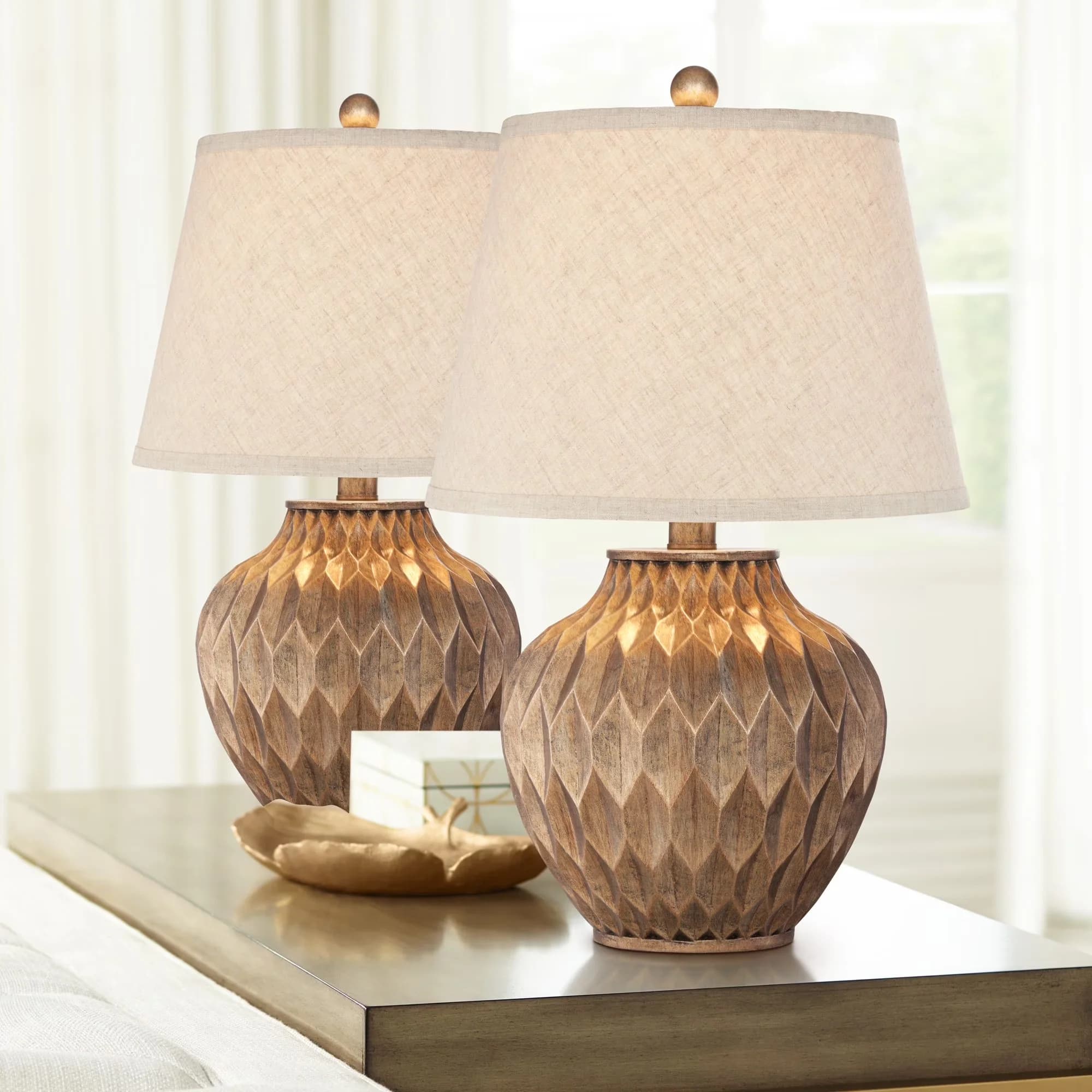 Table Lamp Classic with Incandescent, Modern - Brown Resin for Living Room, Bedroom Model F98870