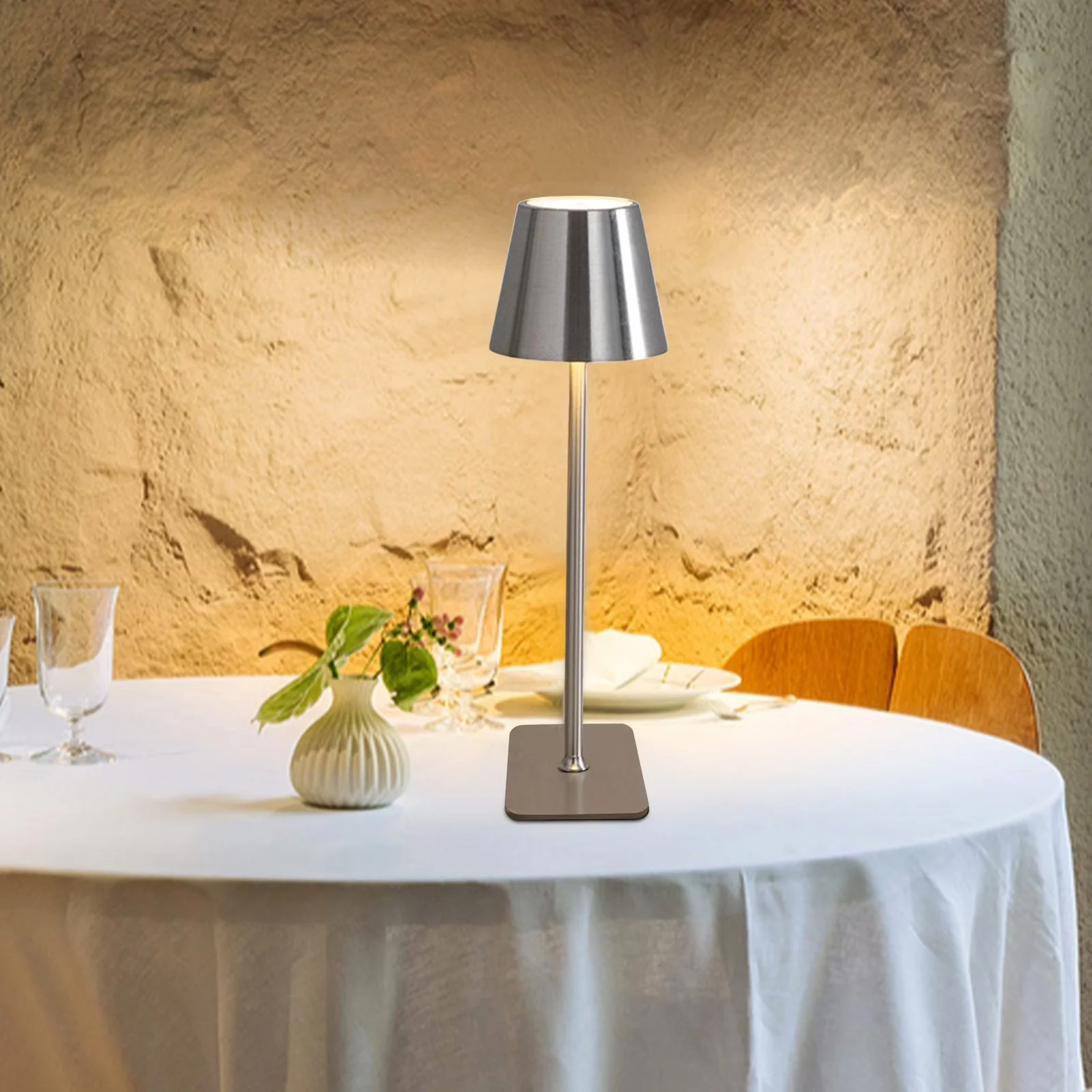 Versatile Desk Lamp with LED, Battery - Silver Metal for Office, Bedroom Model A868C4