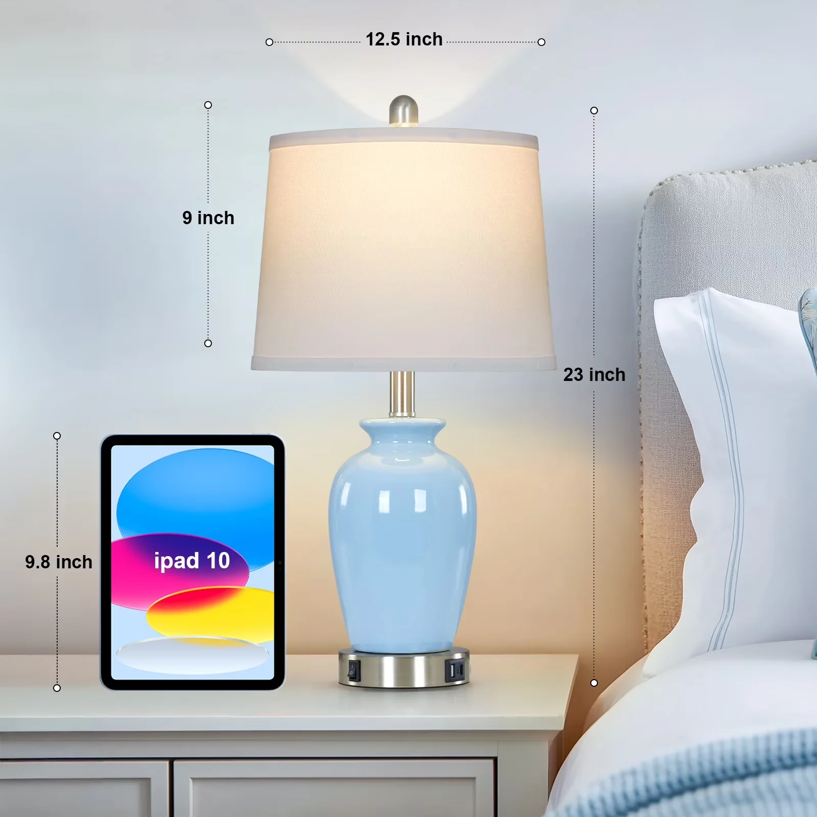 Lamp Set Sleek with LED, Farmhouse - Blue Ceramic, Metal for Living Room, Bedroom Model B35256