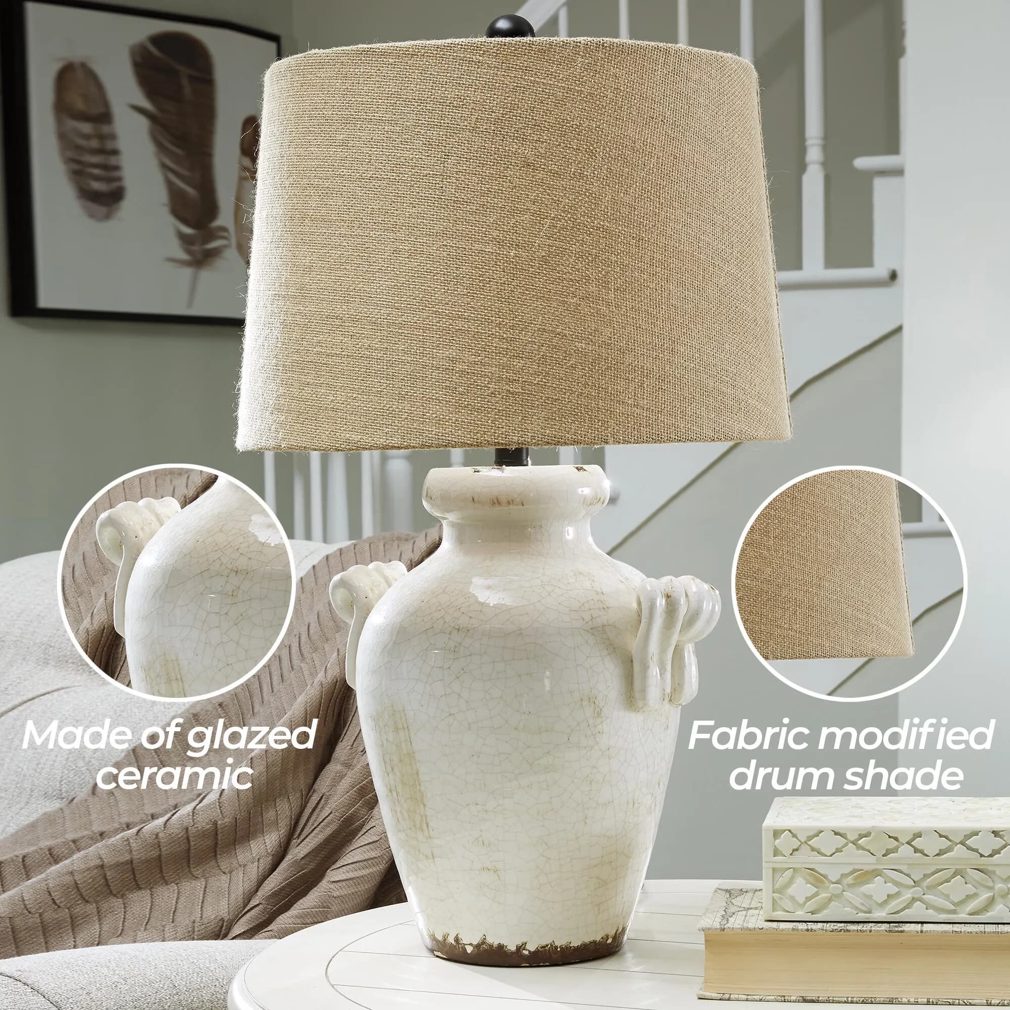 Sleek Table Lamp with Incandescent, Cottage, Casual Emelda Cream - Brown Ceramic Model 5CE92A