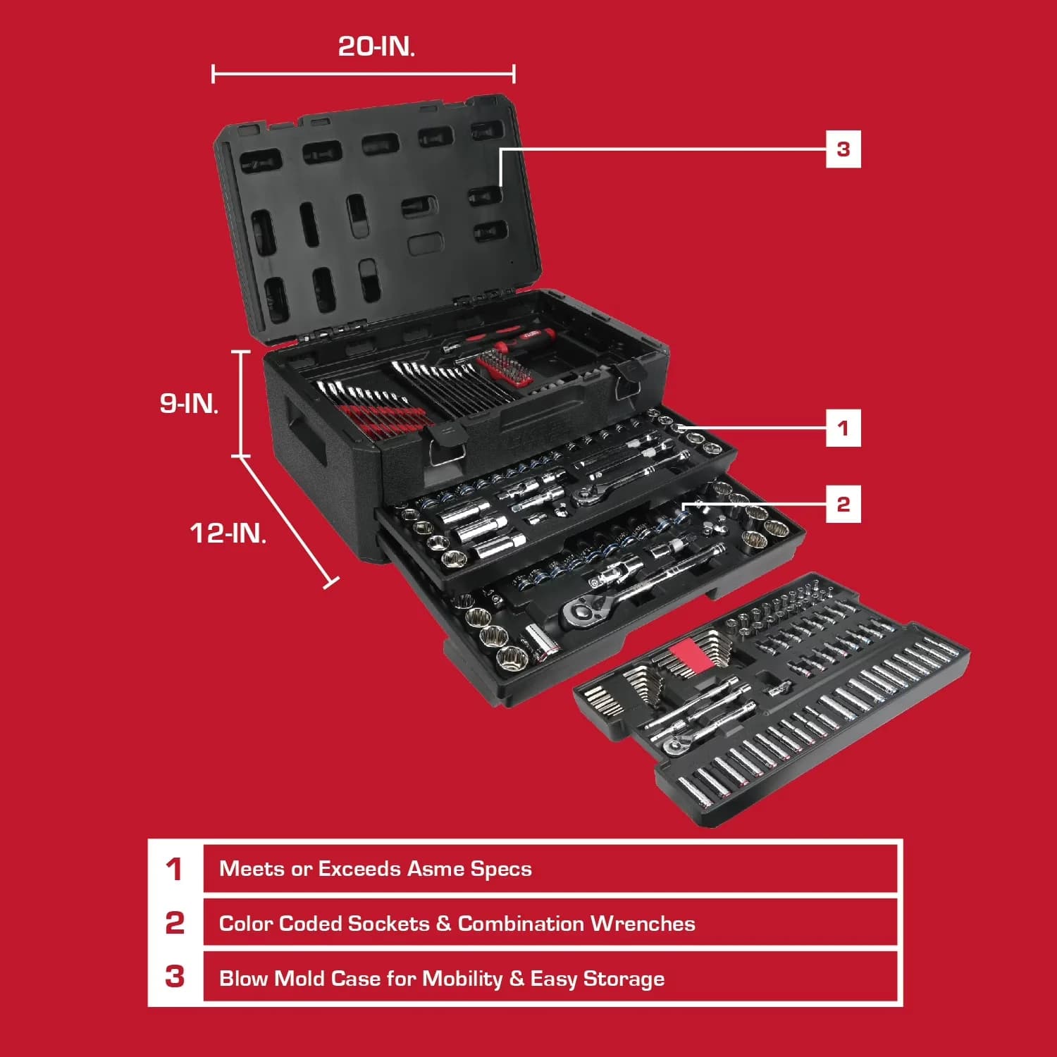 Hand Tool Set Essential with Magnetic, Set includes:, 262-Piece Mechanics (SAE and mm) - Black Model 4E8E7D