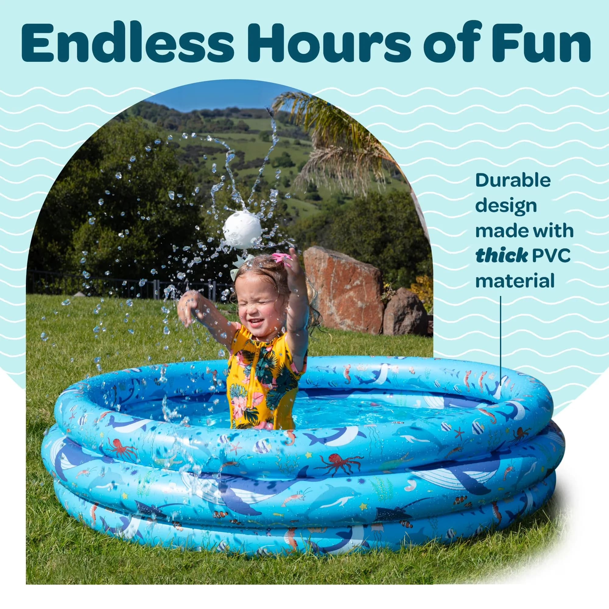 Premium Inflatable Pool with Puncture Resistant, Kiddie - Blue X12 - Space-Saving Design Model 4802F0