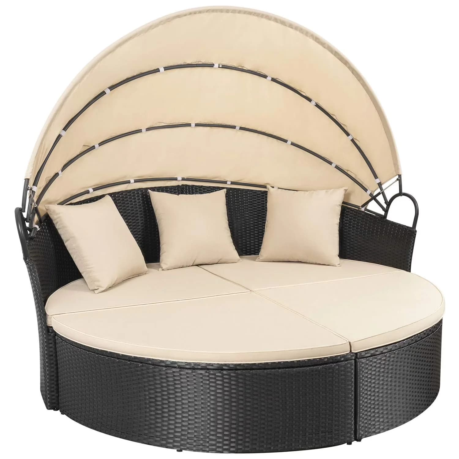 Durable Outdoor Sofas Sectional with Washable Cushions, Patio Round Daybed - Rattan, Steel, Wicker, Polyethylene for Patio Model 87006A