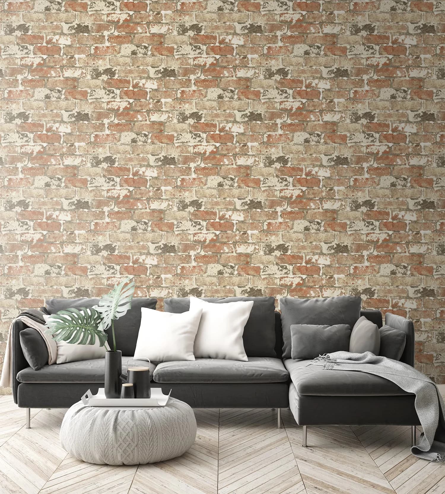 Versatile Wallpaper with Removable, Weathered Red Brick Peel and Stick - Vinyl Black, Gray Model BA4181